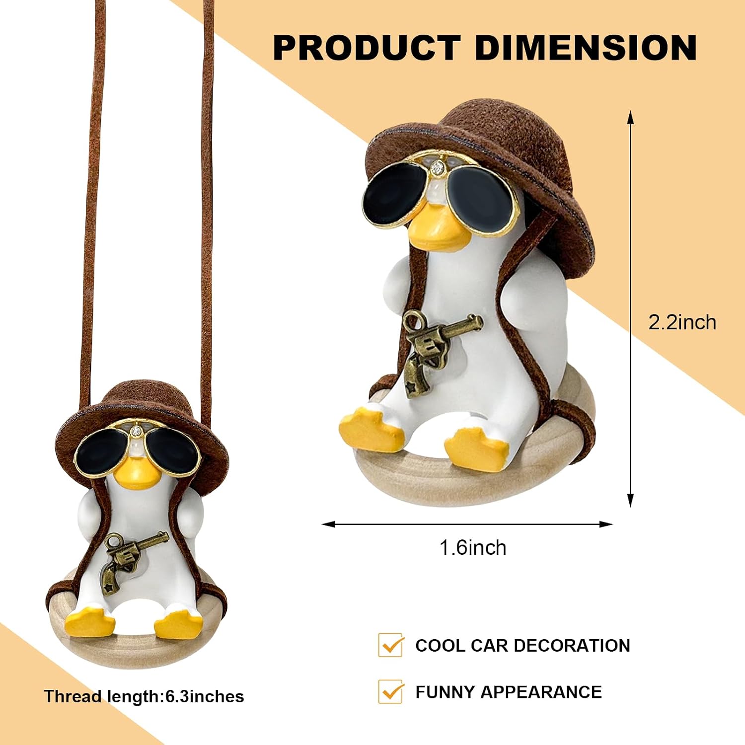 Cool Swinging Duck Car Hanging Ornament, Swing Duck Pendant Rearview Mirror Decoration, Cute Swinging Ducks Interior Mirror Hanging Accessories for Vehicle Home Office (Brown Hat Duck) image 2