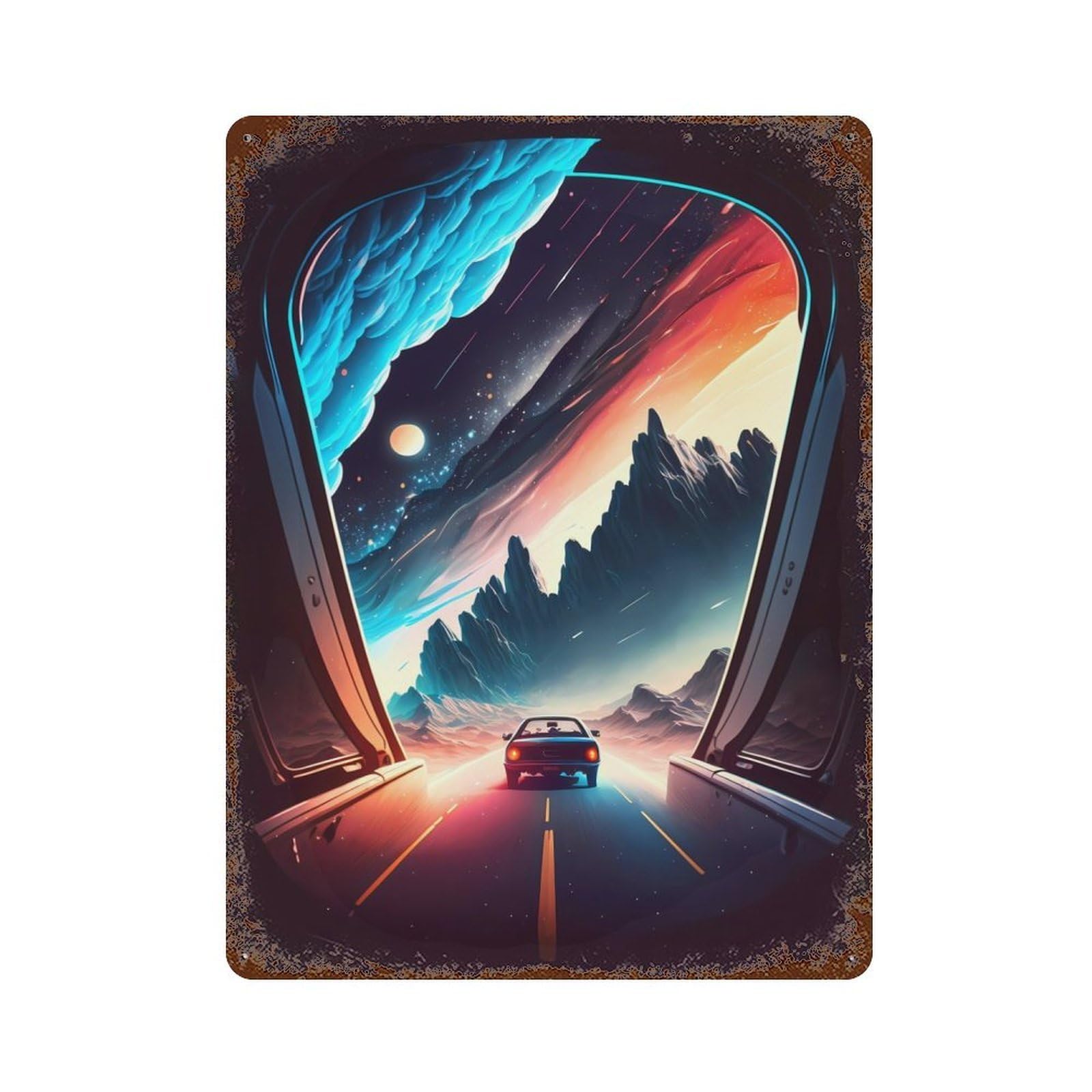 Trip To Galaxy Vintage Rust Metal Sign 15.7"x11.8", Ideal for Basement, Hobby Room And Garage Decor