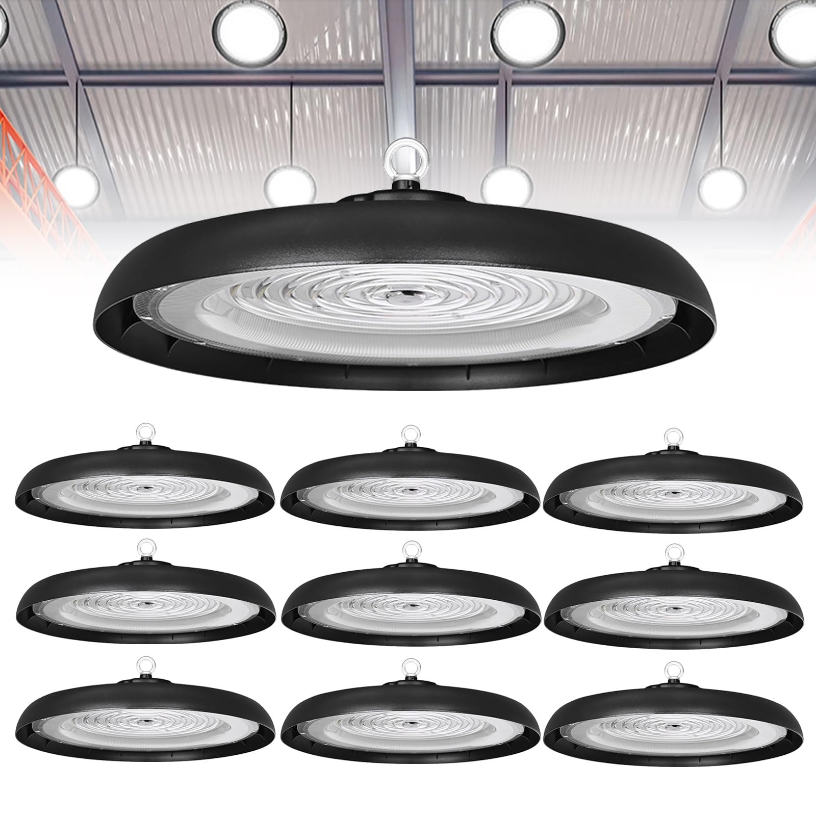 200W UFO LED High Bay Light with 3 CCT 8 Pack High Efficacy 150 LM W AC100-277V Factory
