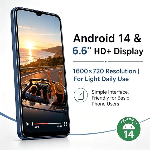 Android 14 Unlocked Phones, Up to 8GB RAM, 6.6in, 32GB,Blue
