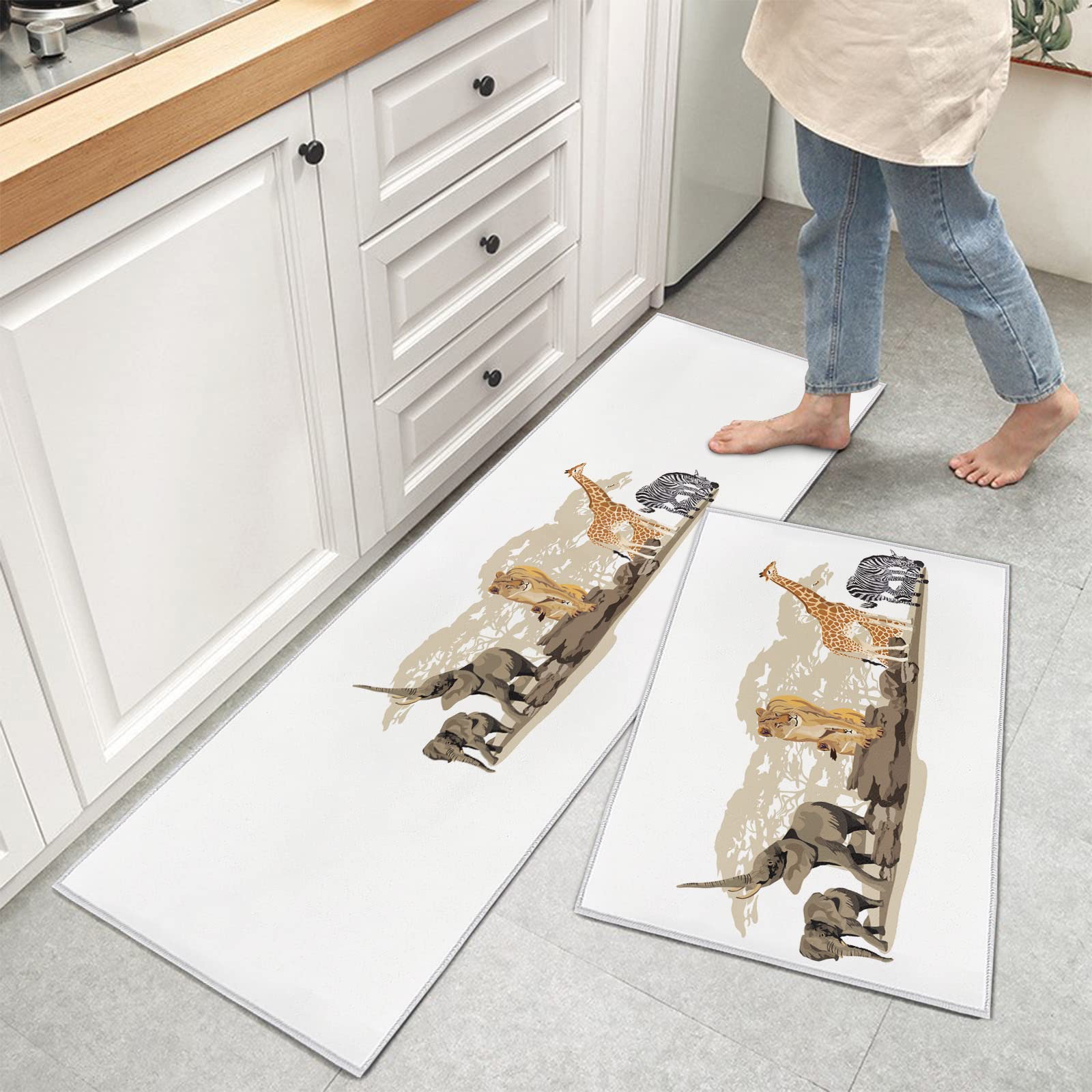 Kitchen Mats for Floor, Wild Zoo Kitchen Rugs, Kitchen Organization 2pcs Kitchen Mat, Kitchen Decor Runner Rug, Anti-Fatigue Mats for Kitchen Floor, Kitchen Gadgets