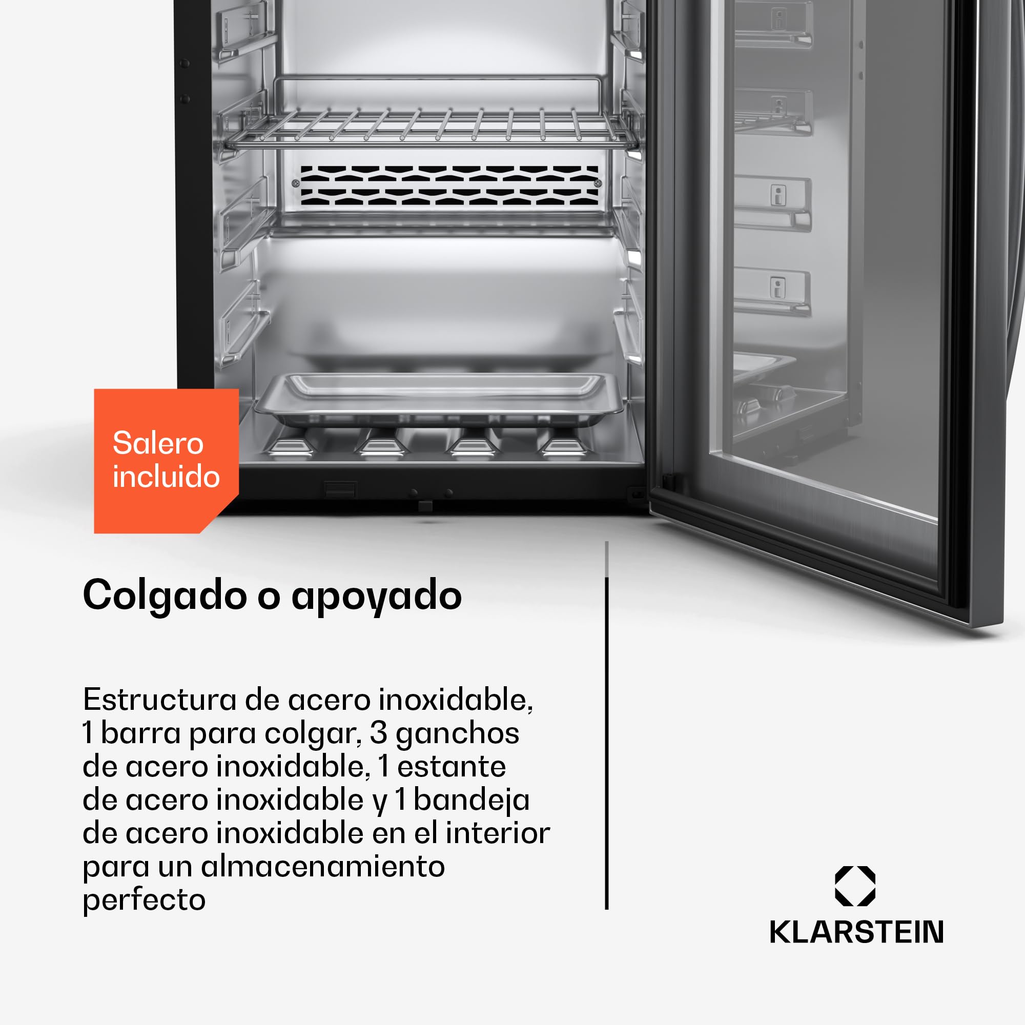 Klarstein Nevera Maduración Carne, 88L, Control de Temperatura y Humedad, Iluminación UVC Antibacteriana, Panel Táctil, Puerta Doble Acristalamiento, Ideal para Casa y Restaurante, Acero Inox