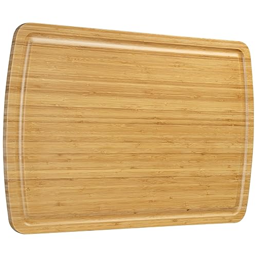 GAOMON Tabla de cortar extragrande, tabla de cortar de bambú, tablas de cortar de madera para cocina, con ranura para jugo, tabla de cortar de