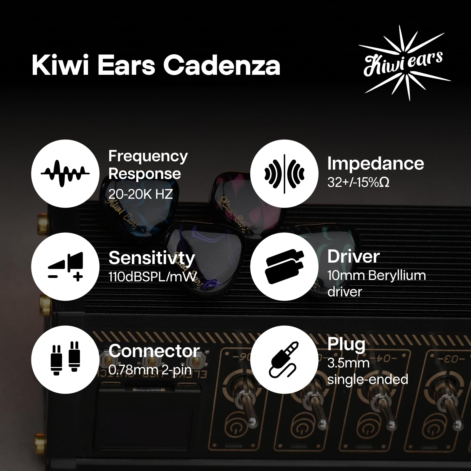 LINSOUL Kiwi Ears Cadenza10mm Beryllium Dynamischer Treiber IEM 3D Gedruckt mit Abnehmbarem Stecker 0.78 2pin 3.5mm IEM Kabel für Musiker (Lila)