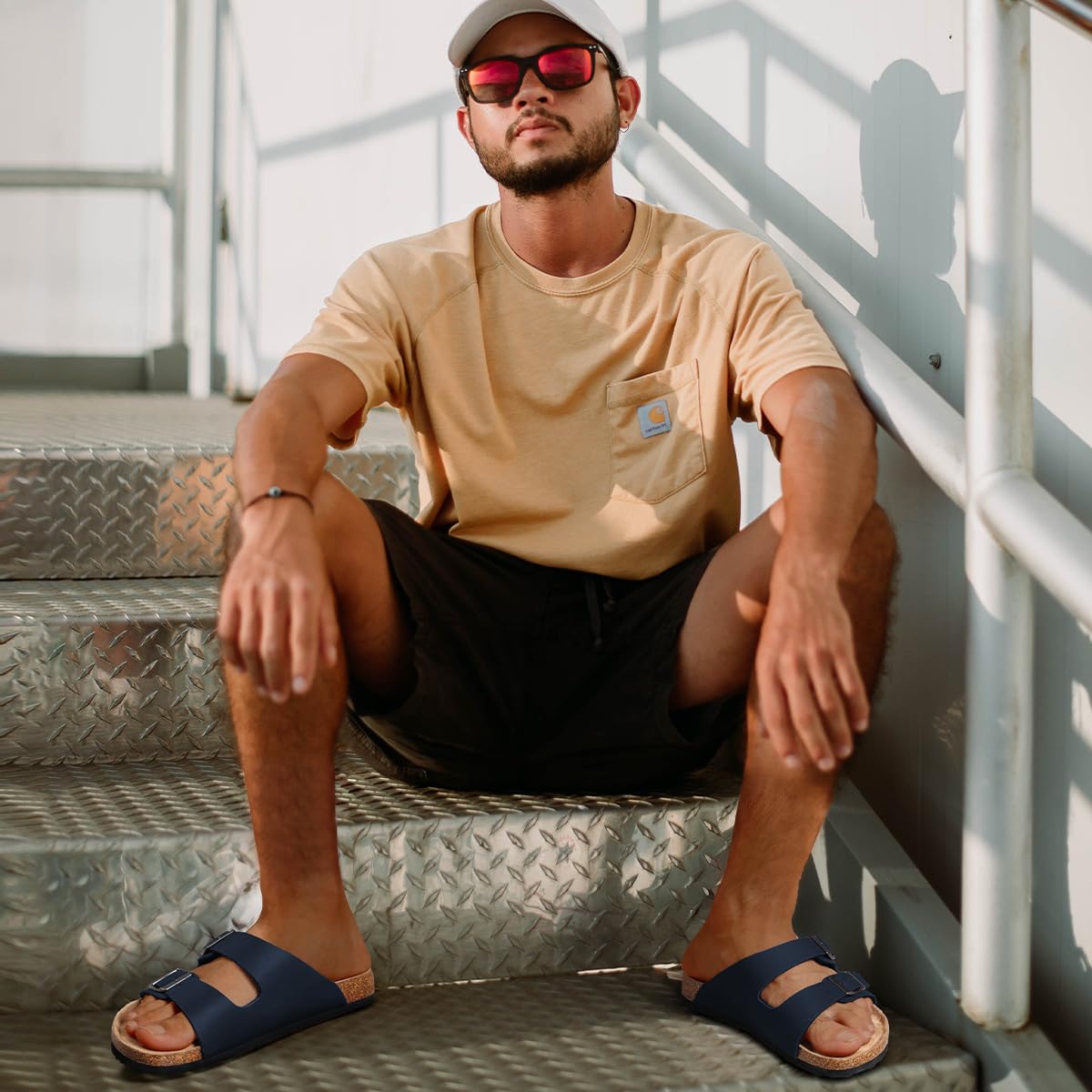 Torotto Pantuflas Mules Sandalias para Hombre con Punta Cómodas de Playa con Hebilla Planas Zuecos Verano Zapatillas de corcho para Caballeros