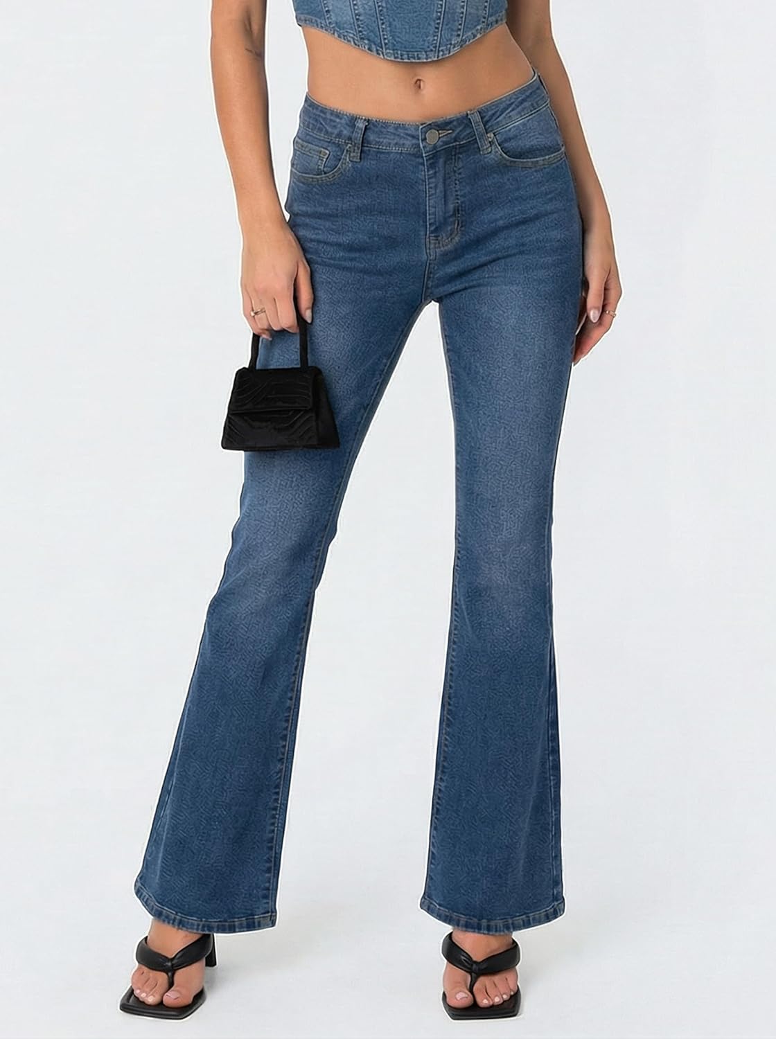 EMMIOL Women Flared Jeans Mid-High Waist Jeans Y2K 90s Denim Pants Bell Bottoms - Image 2