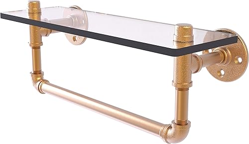 Allied Brass P-410-16-GSTB Pipeline Collection 16 Inch Towel Bar Glass Shelf, 16