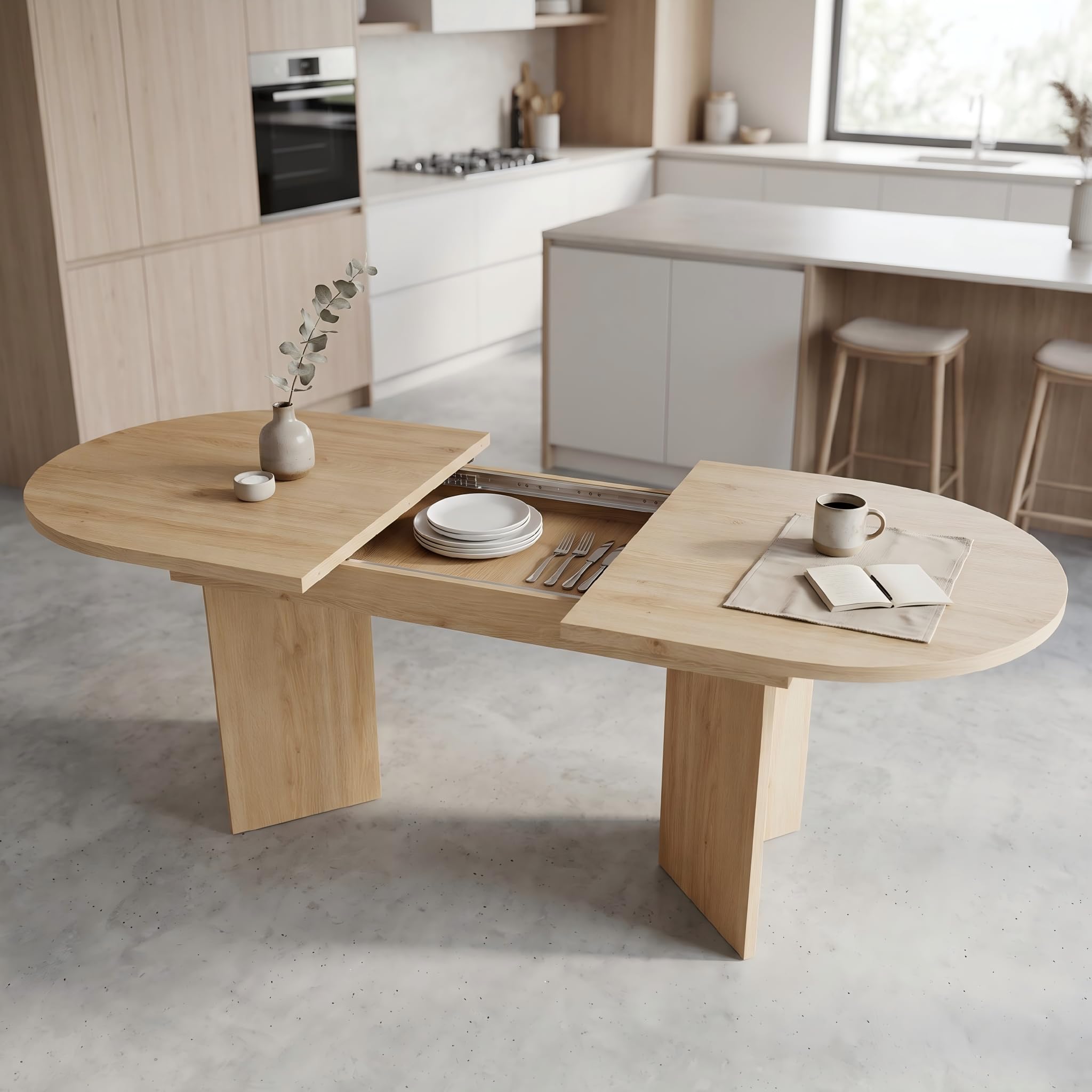 Tavolo da pranzo estensibile, ovale, per 4 fino a 8 persone, tavolo da pranzo ovale con angoli arrotondati, piano del tavolo rinforzato, tavolo da pranzo per cucina, sala da pranzo, sala