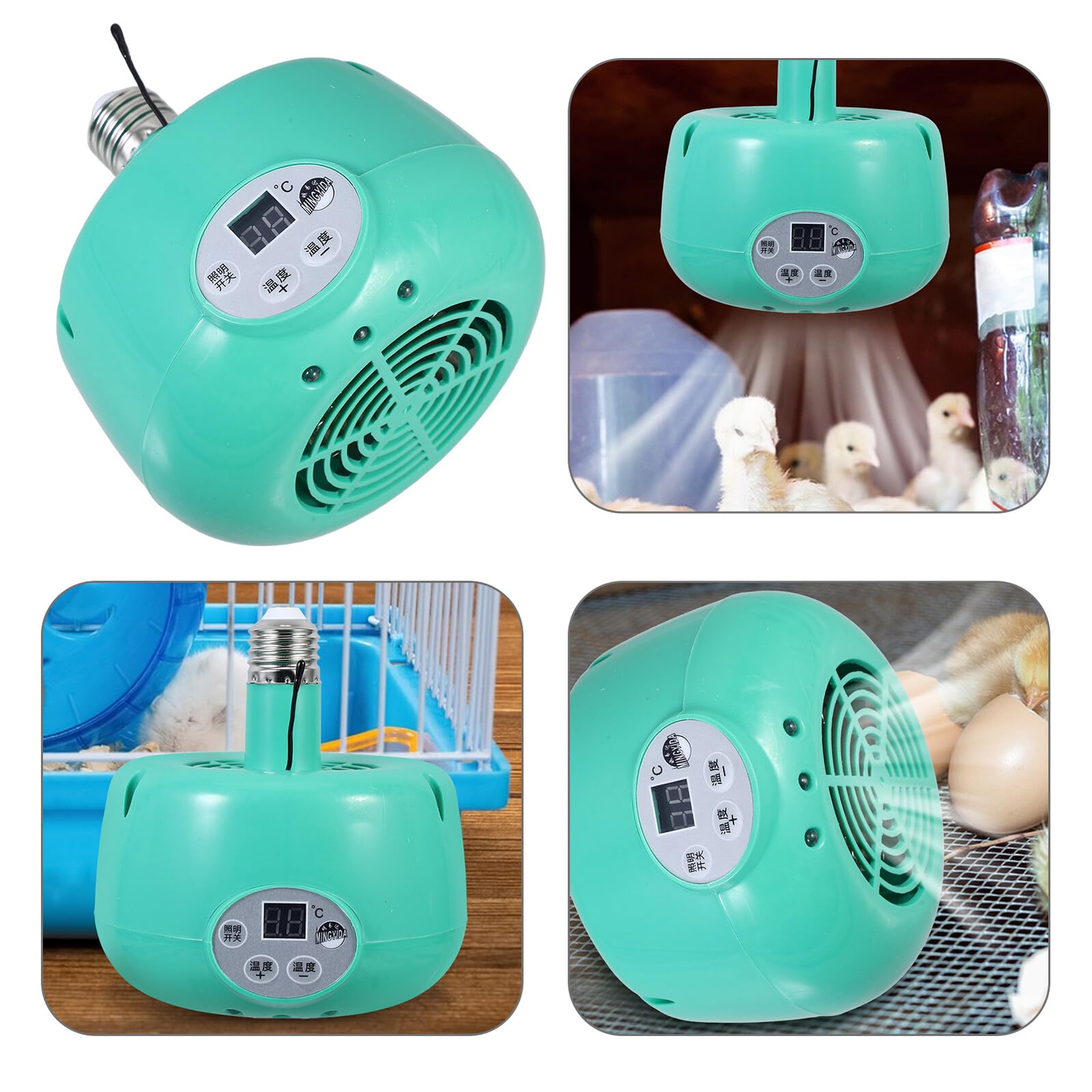 Esemittitore di Calore per Rettili, Regolazione Temperatura, 1 Pezzo | Lampada Riscaldante in Plastica e Metallo, Luce Calda LED Verde, per Uccelli e Rettili