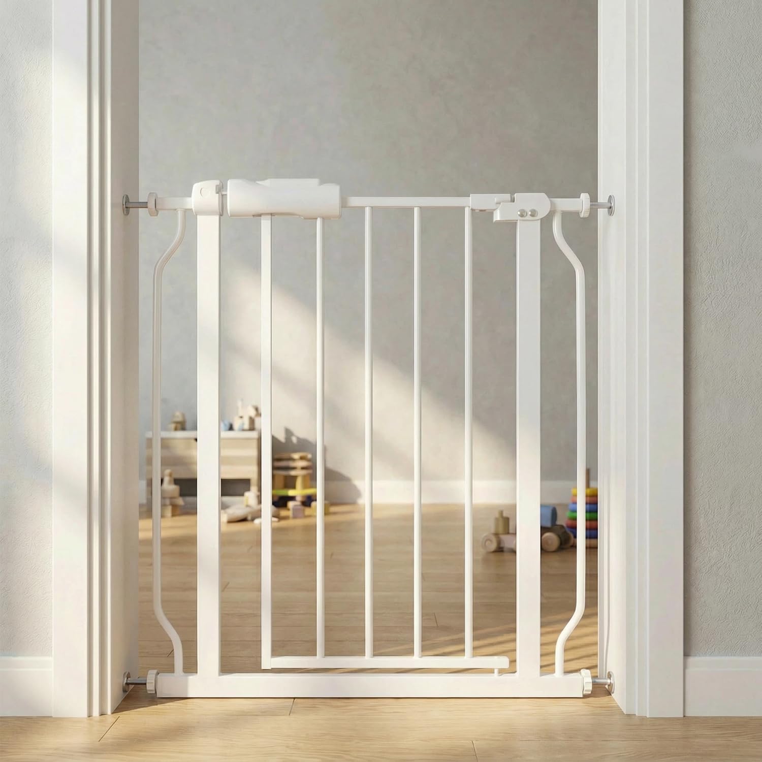 Narrow Baby Gate 24.4-29 Inch Wide Stairs Tension Pet Dog Gates Indoor for Doorways No Drilling Pressure Mounted Metal Pet Gates for Kids