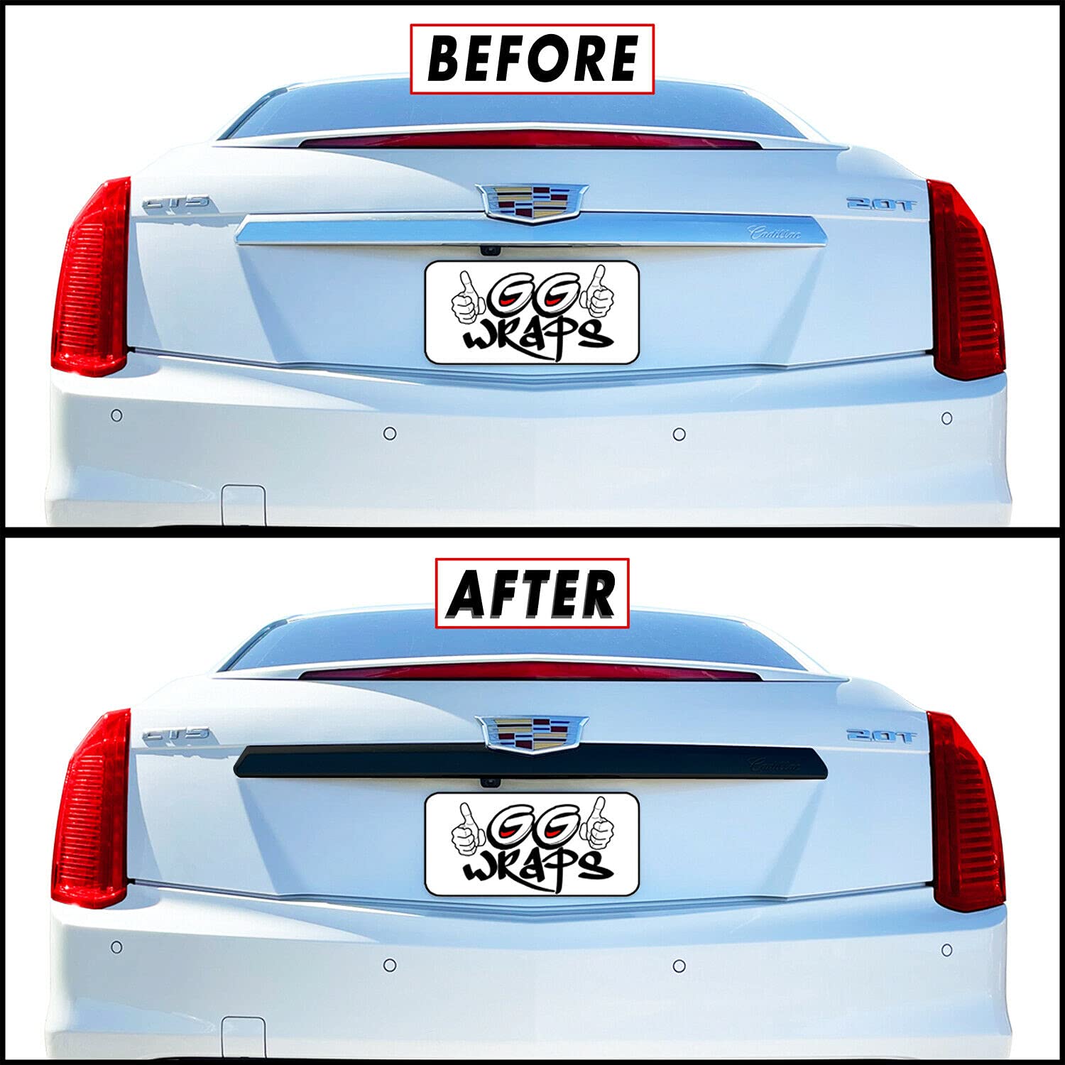 SlickMod Chrome Delete Blackout Vinyl Overlay for 2015-2019 Cadillac CTS Sedan Rear Trunk Trim (Gloss Black)