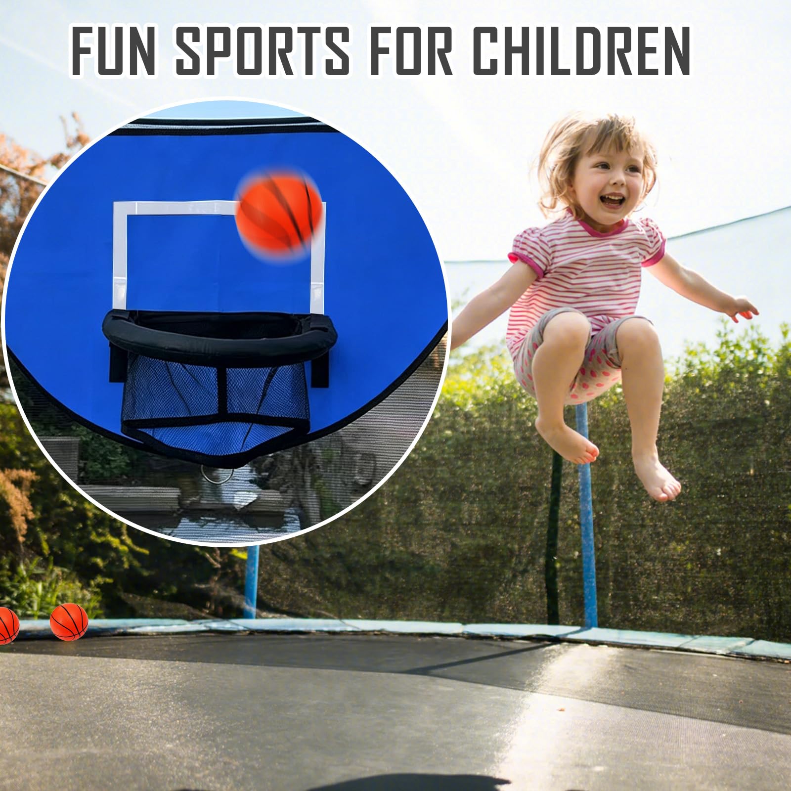 MeYuxg Zestaw koszykarski do trampoliny, mini kosz do koszykówki, odrywana krawędź do zanurzenia, wodoszczelny kosz do koszykówki, trampolina z 3 mini piłkami do koszykówki, akcesoria do trampoliny