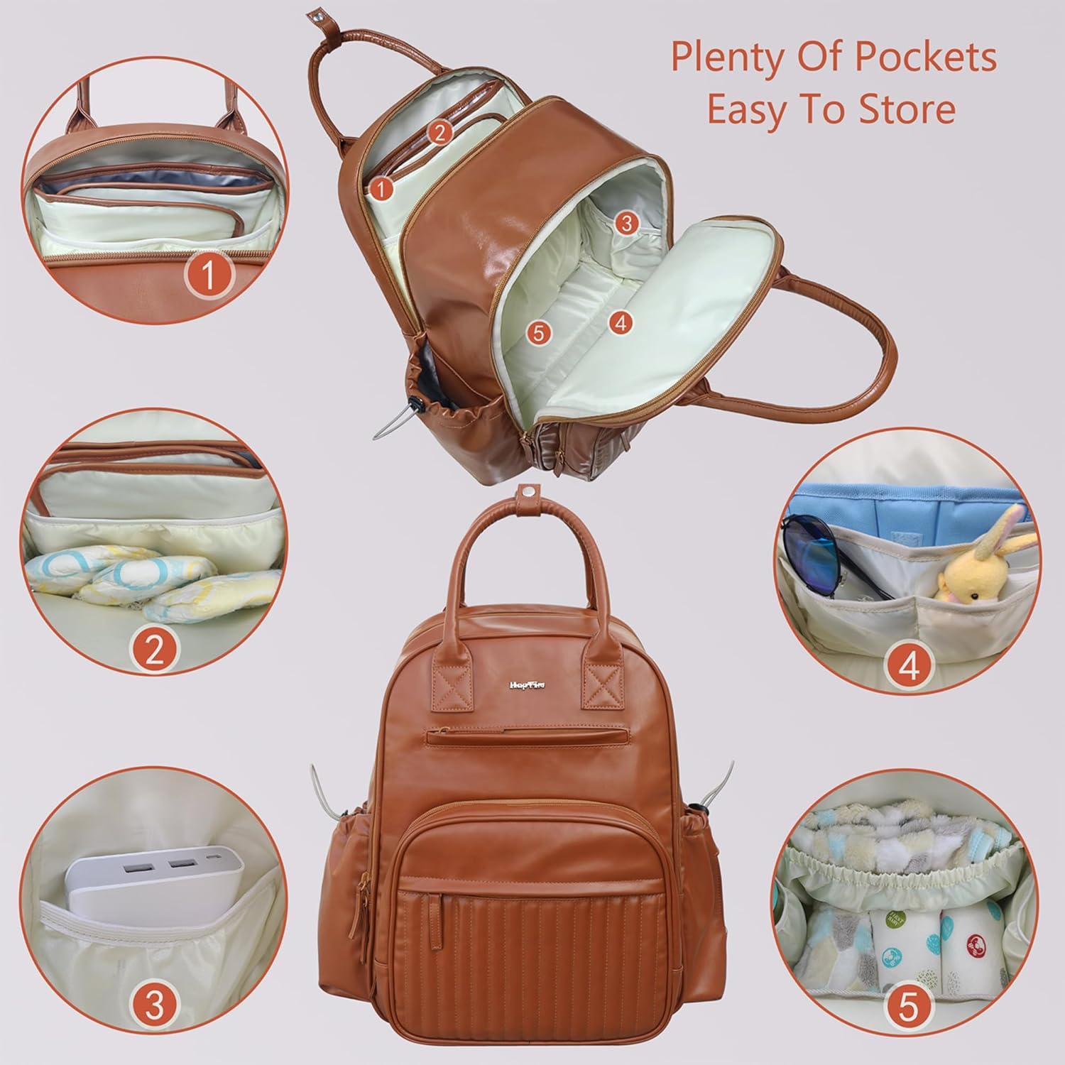 Hap Tim Diaper Bag Backpack, Leather Baby Bag with Changing Pad,19