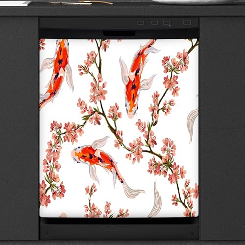 Cubierta magnética para lavavajillas con diseño de animales y flores de pescado, calcomanía para panel magnético para nevera, decoración del hogar,