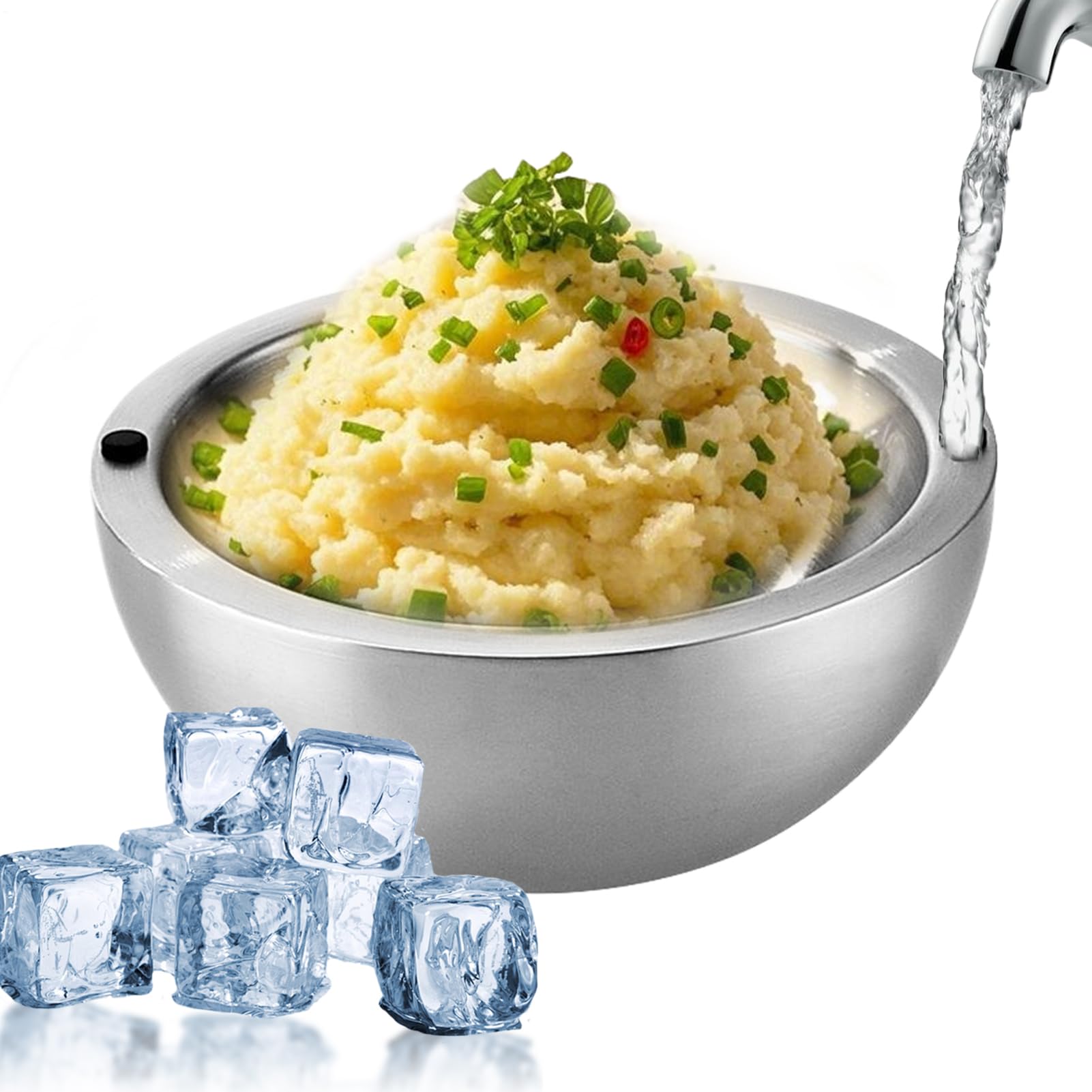 Bol pour sauces froides - Bol en acier inoxydable pour fêtes et événements | Récipient thermique double paroi pour sauces, condiments, buffet, poissons, fruits, salade de crevettes