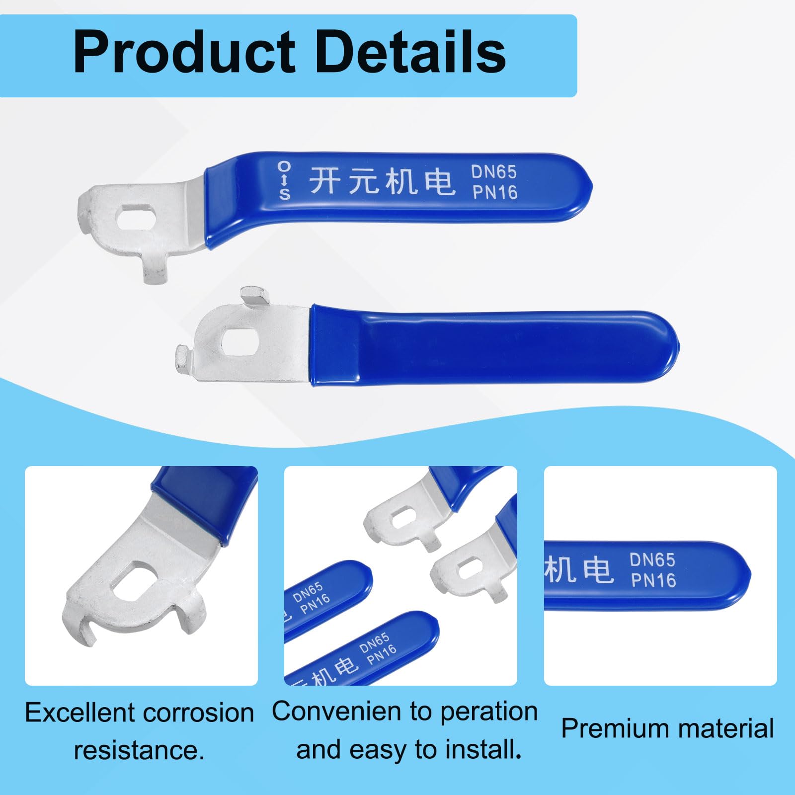 PATIKIL Lever Handle for Ball Valve 1pcs Metal Valve Handle Total Length 185mm with Hole Size 14x10x4mm for Outdoor Faucet Replacement Repair Hose Bib Blue - Image 3
