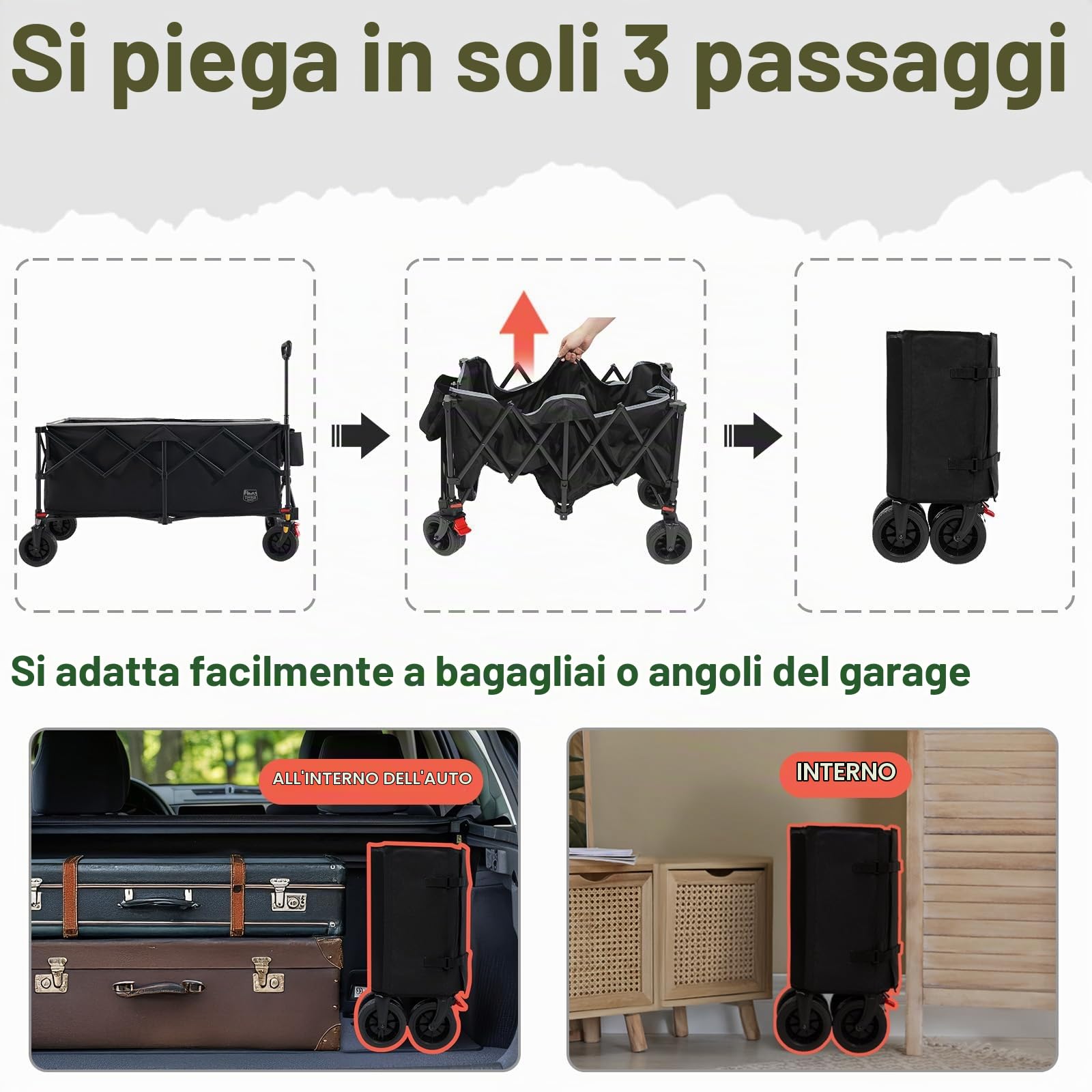 TIMBER RIDGE Trolley da festival con ruote, 300 l, compatto, pieghevole, carrello da spiaggia, carrello da campeggio con freni, carrello da giardino per carichi pesanti, carro da pesca e picnic, con