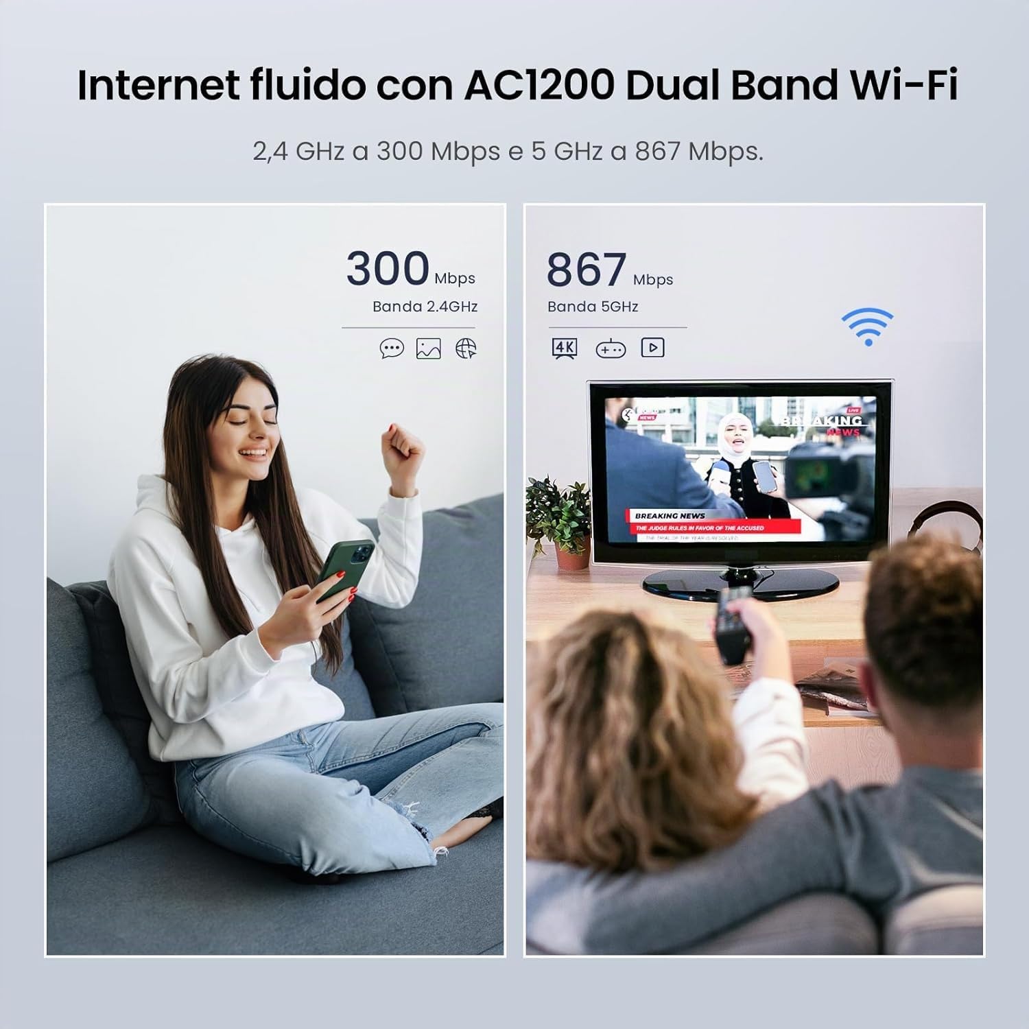 Tenda AC8 Router WiFi AC1200 - Router Wireless Dual Band 5GHz/2.4GHz, Gigabit Porte, Antenne 4x6dBi, Repeater Access Point Mode, Beamforming/MU-MIMO/Controllo APP/IPv6/WPS
