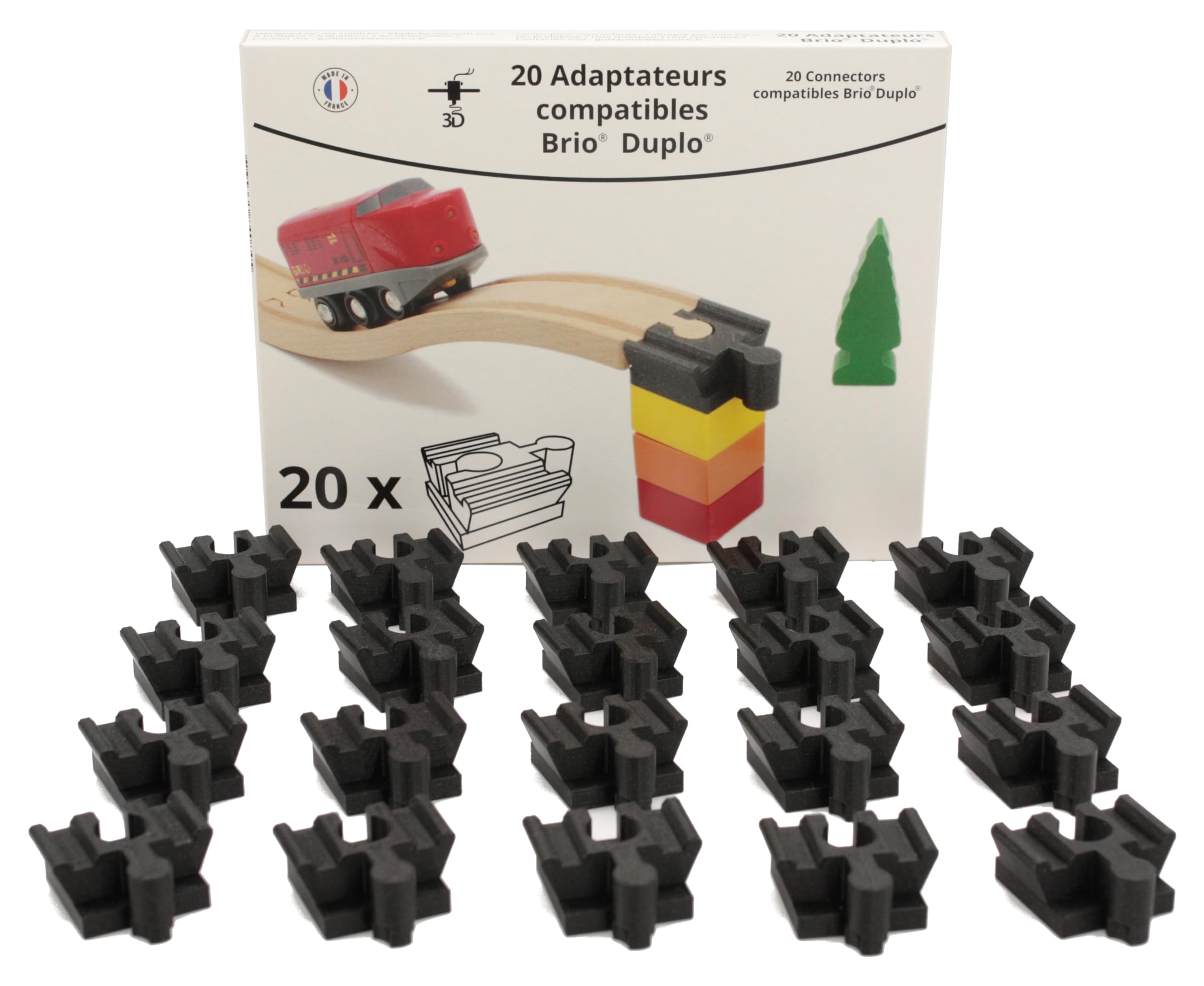20 adapterów Brio Duplo kompatybilnych do kolejek drewnianych