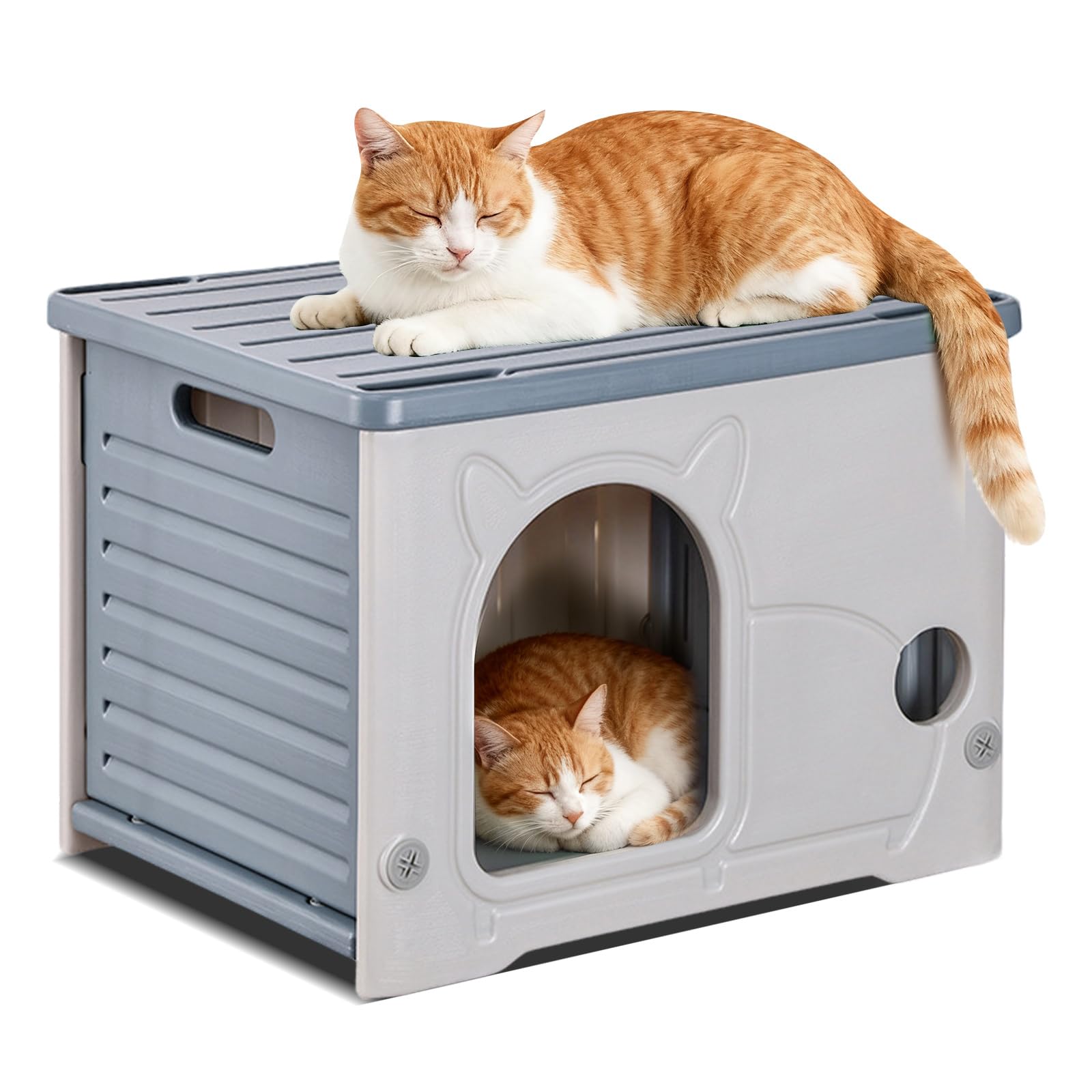 PETCUTE Maison de Chat en Plastique pour l'intérieur et l'extérieur,Résistante aux Intempéries,Maison pour Chats en Plastique,Imperméable,Abri pour Chat Sauvage,pour Toutes Les Saisons,Gris