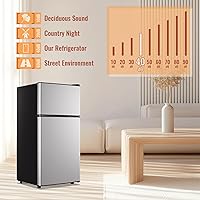Vista 7 de 2.4 Cu.ft Mini Fridge with Double Doors Silver Small Refrigerator with Separate Freezer & 7 Adjustable Temperature Control, Tiny Size & Personal