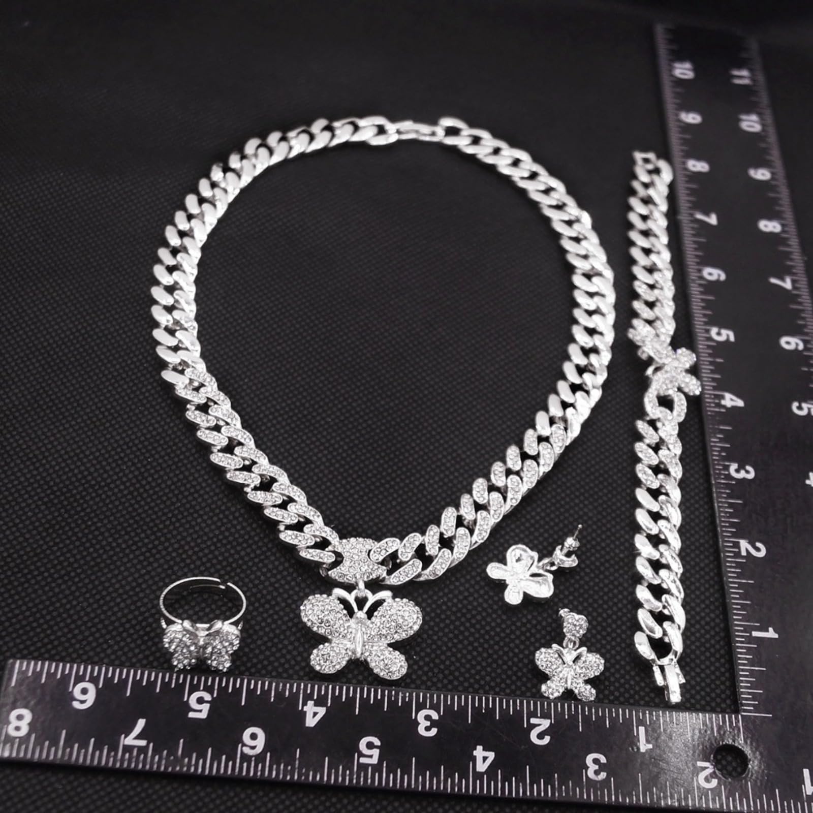4 pcs Sparkling Crystal Bridesmaid Brides Bijoux Bijoux pour Femmes Collier Boucles d'oreilles Ring Adjustable Women's Wedding Part