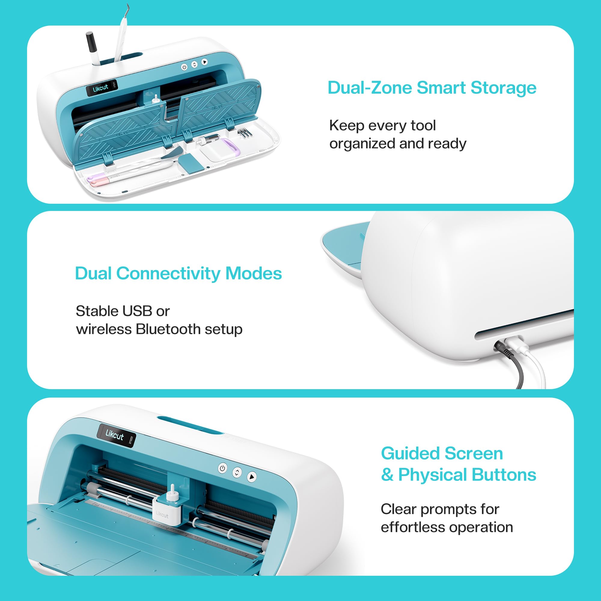 Likcut S41 Machine de Découpe (Bleu) avec Fonction Print then Cut, Format A4, Kit Débutant Complet, Coupe Vinyle et Thermocollant (HTV) pour Textiles, Étiquettes et Cadeaux Personnalisés