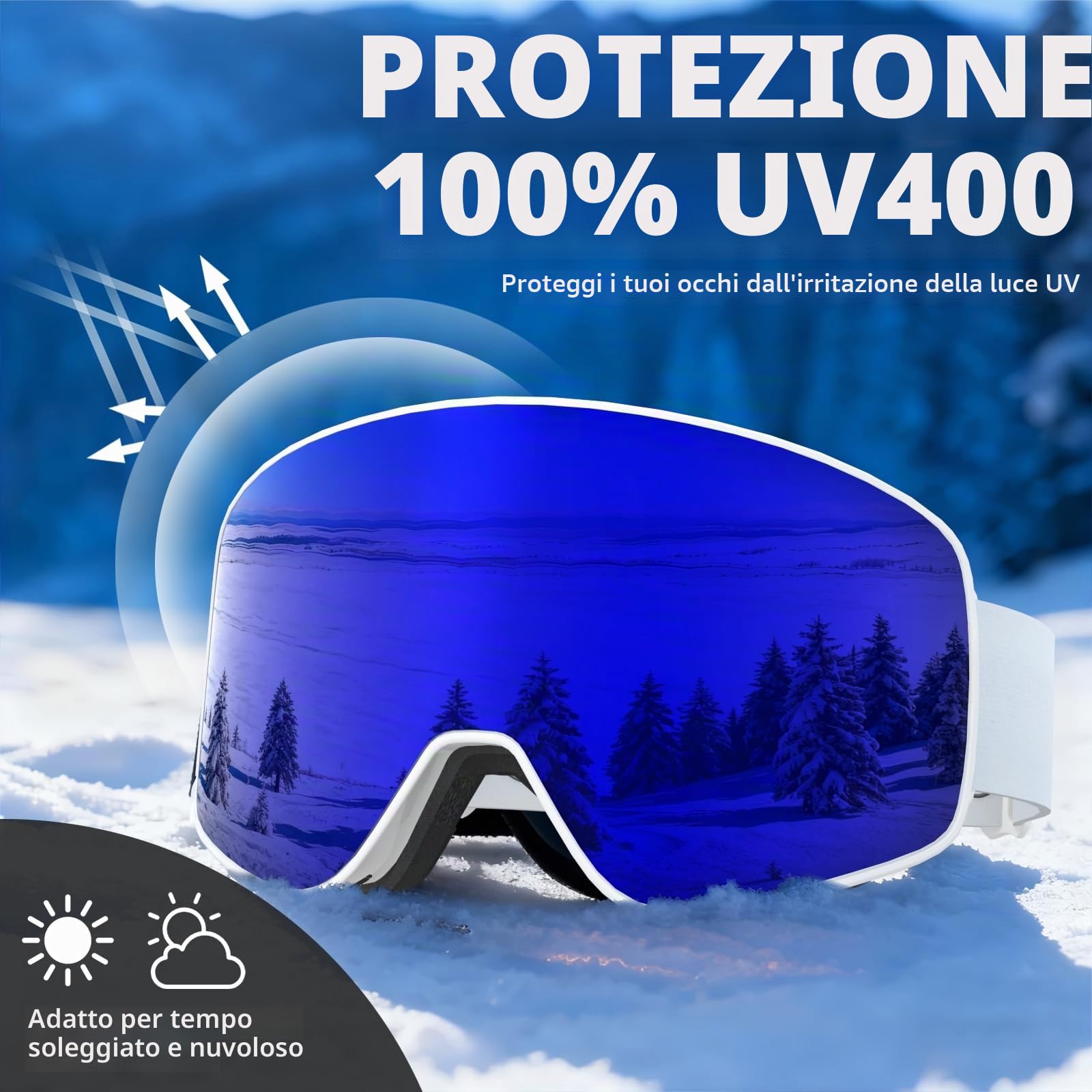 YH212 - Occhiali da sci per uomo e donna, magnetici da snowboard, anti-appannamento, protezione UV, per sci, sport invernali