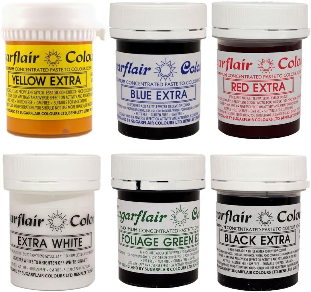 Sugarflair - Set of 6 Extra Concentrated Food Colours - A perfect pack for cake decoration