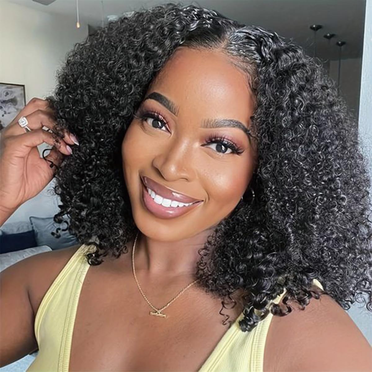 Lace front roller set bob (Brazilian hair) 4C Edge! Kinky Straight HD Lace Closure Wig Bob Wig main image 2