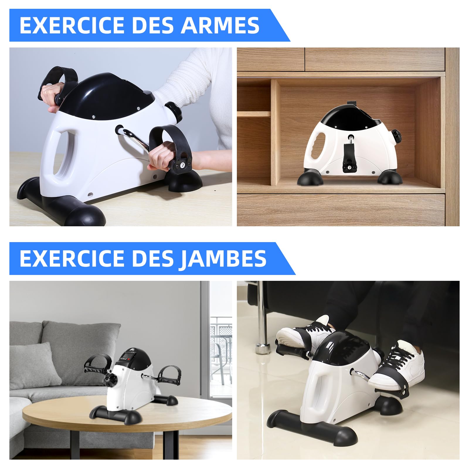 EVOLAND Mini Vélo d'Appartement, Pédale Statique Portable, Résistance Réglable, Ecran LCD Appareil, Appareil d'exercice pour Les Jambes et Les Bras Travailler
