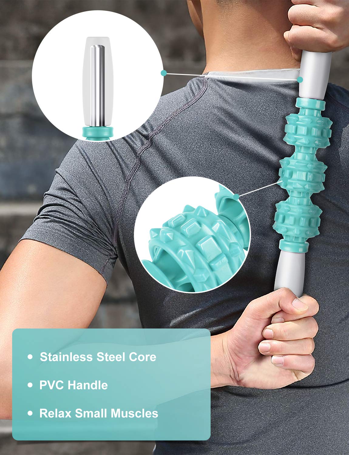 Glymnis Foam Roller Kit 4 in 1, Includono 1 x Rullo Massaggio Muscolare 1 x Bastone Massaggio e 2 x Pallina Massaggio per Recupero Muscolare dei Tessuti Profondi, Rilascio Miofasciale, Yoga