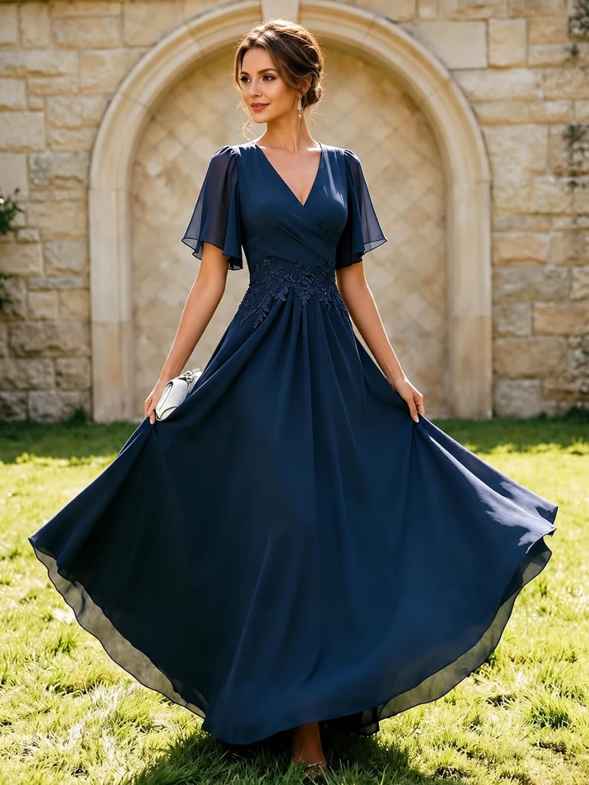 Brautmutterkleider aus Chiffon A-Linie Spitzenapplikationen Elegantes formelles Abendkleid