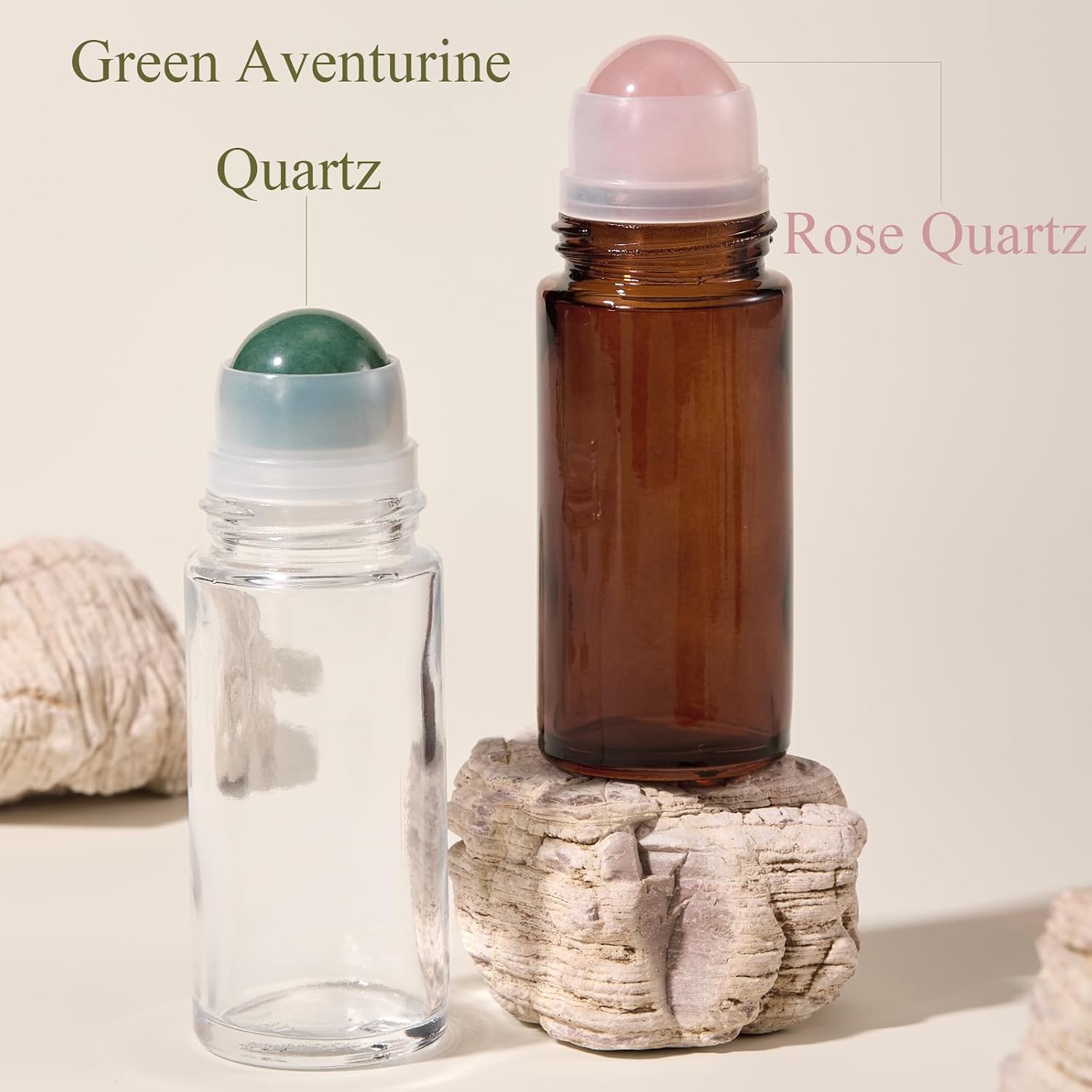 Qeuly Rose Quartz Roller Bottles for Essential Oil, 30ml&10ml Roller Bottle