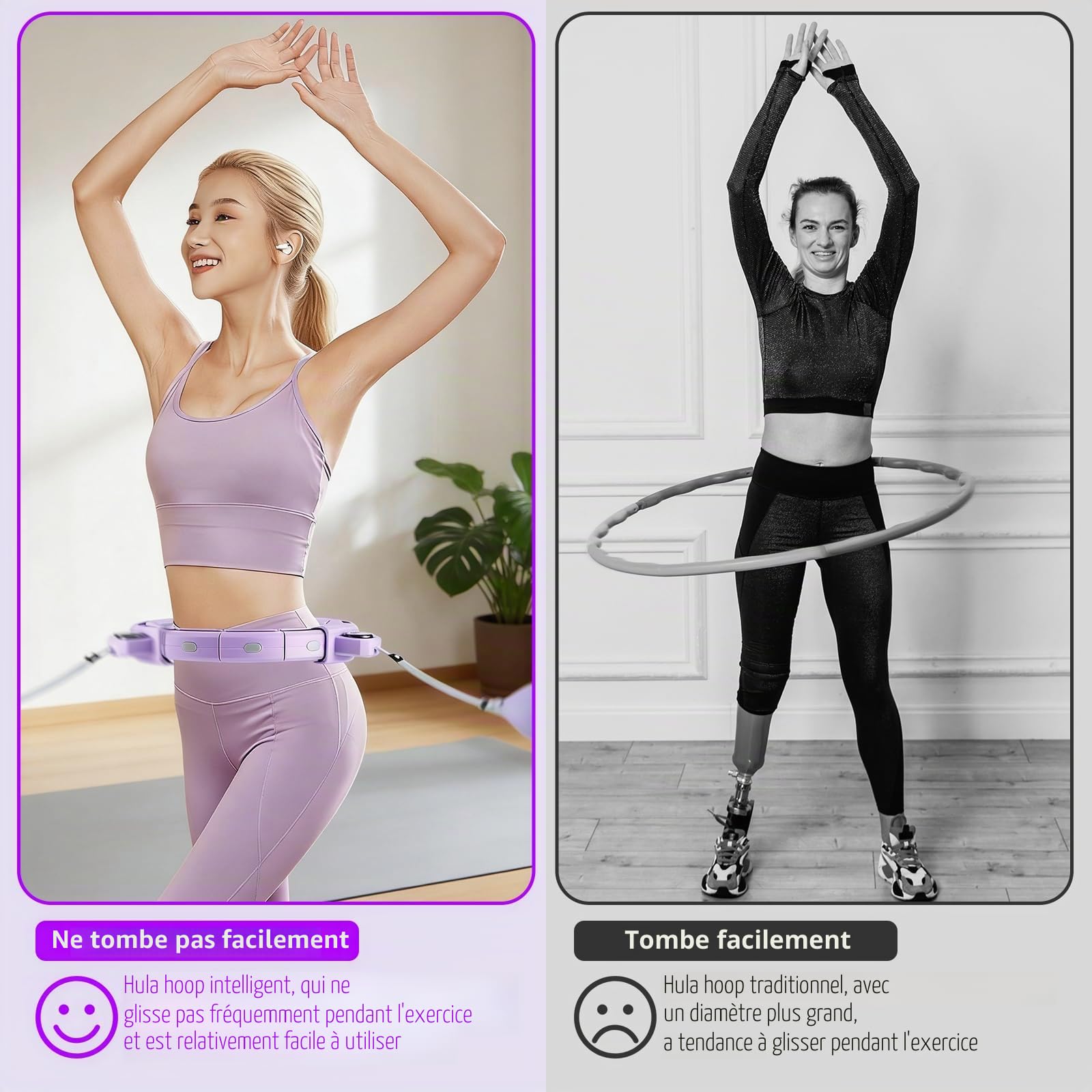Cerceau Hula Hoop Fitness Intelligent, Cerceau Fitness, pour Les Sports Maison, en Plein Air, Gym, 18 Noeuds Hula Circle Amovible, avec Boule de Poids et Compteur