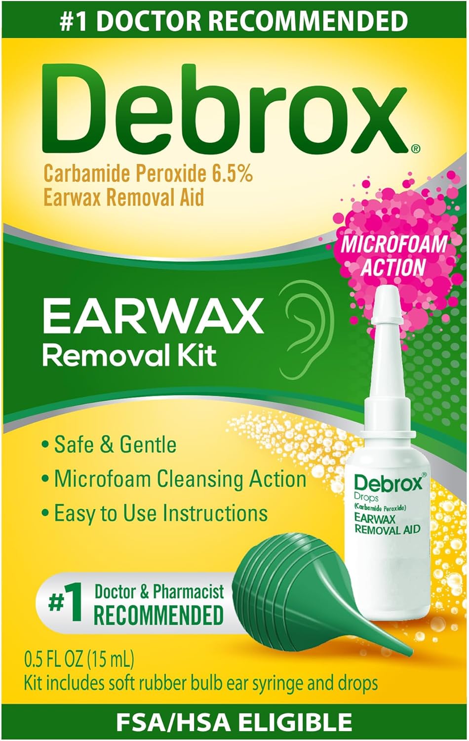 Debrox Ear Wax Removal Kit, Bulb Syringe & 0.5 Fl Oz Ear Wax Removal Drops