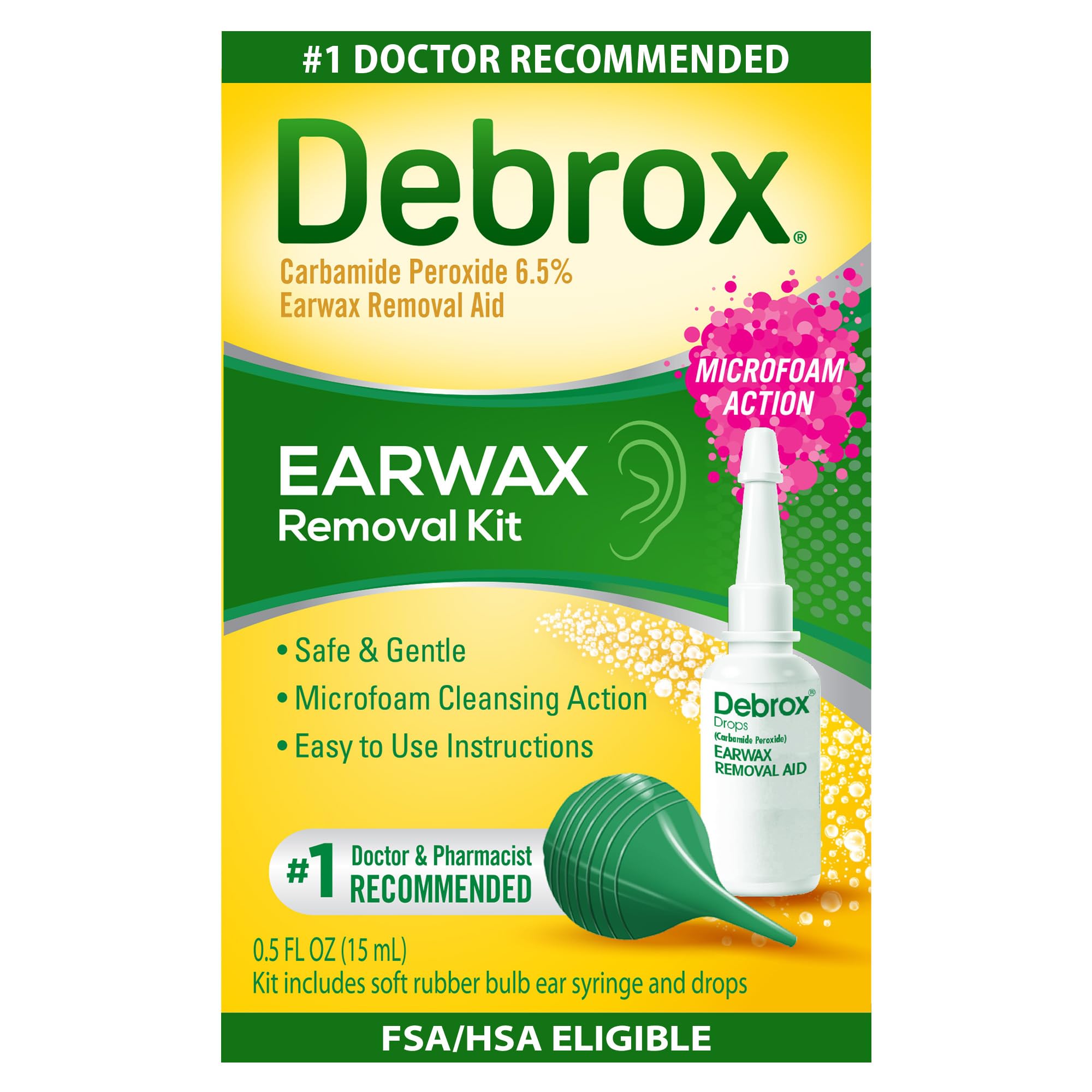 Debrox Ear Wax Removal Kit, Bulb Syringe & 0.5 Fl Oz Ear Wax Removal Drops with Carbamide Peroxide