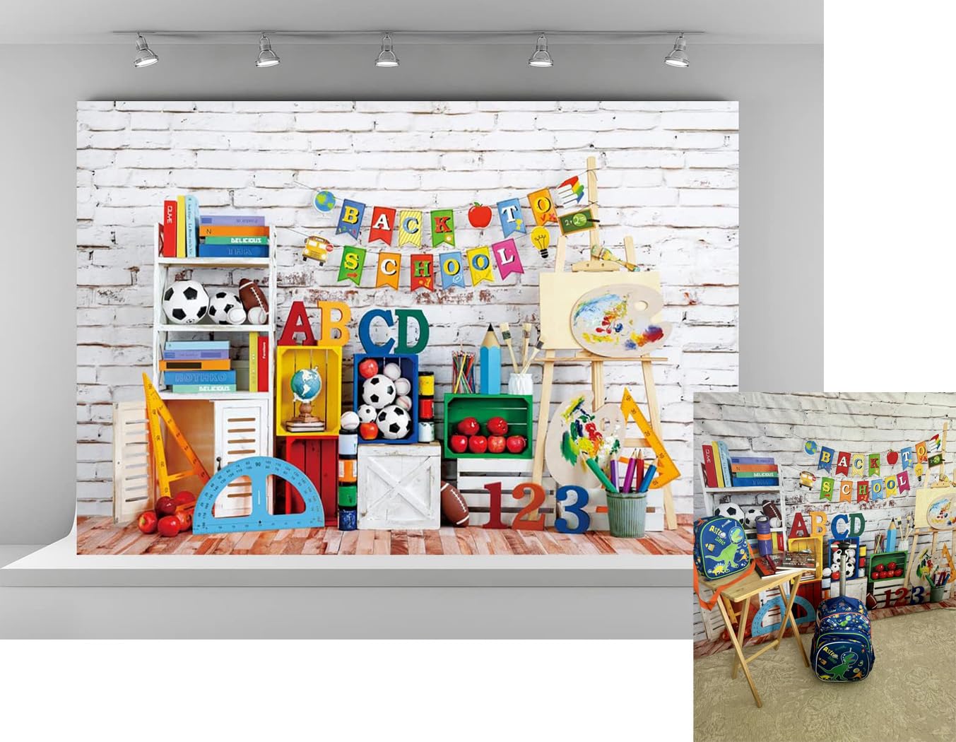 Kate 7x5ft Back to School Backdrops for Photography Baby Love Study Background Books Stationery Football Backgrounds White Brick Wall House Wallpaper