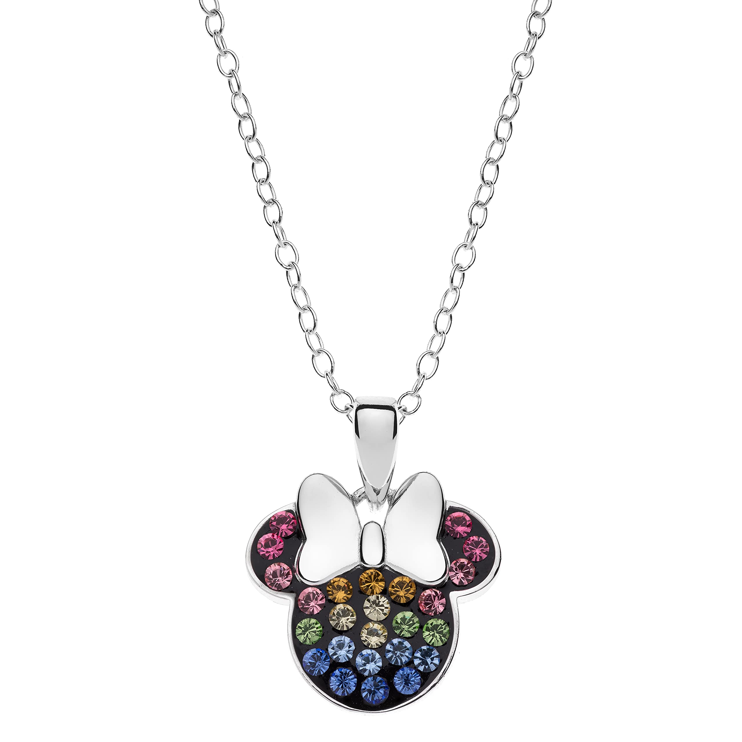 Disney Kette Mickey Mouse aus 925er Silber mit Buntem Zirkonia, Größenverstellbar, Für empfindliche Haut geeignet, für Damen und Mädchen, Geschenkverpackung inklusive, Offizieller Disney-Schmuck