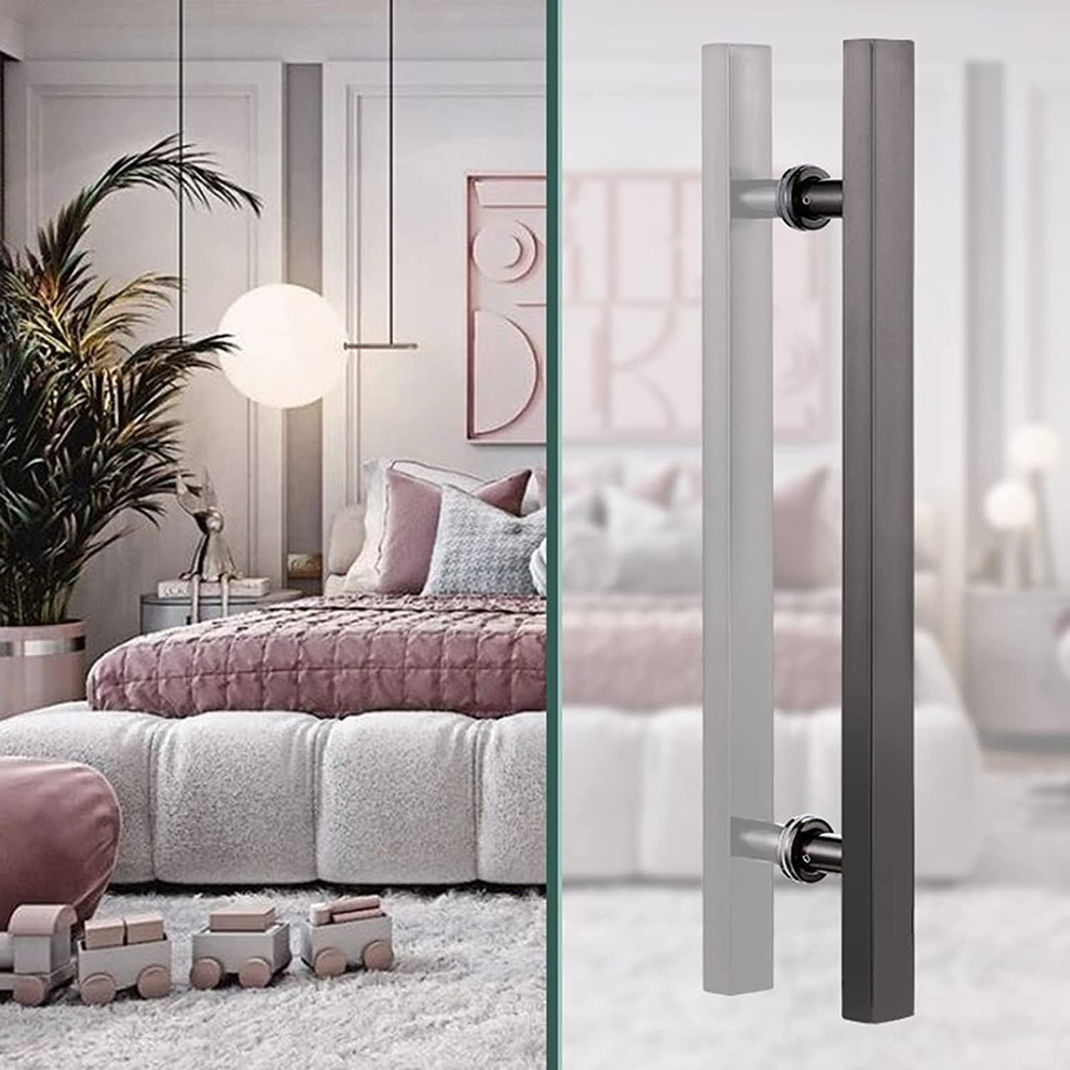 Door Push Pull Bar Handle Set, Long Interior Exterior Wooden Glass Door Bar Handle with Tools and Screws, Stainless Steel Entry Door Handle (Black 80cm/31.5in)