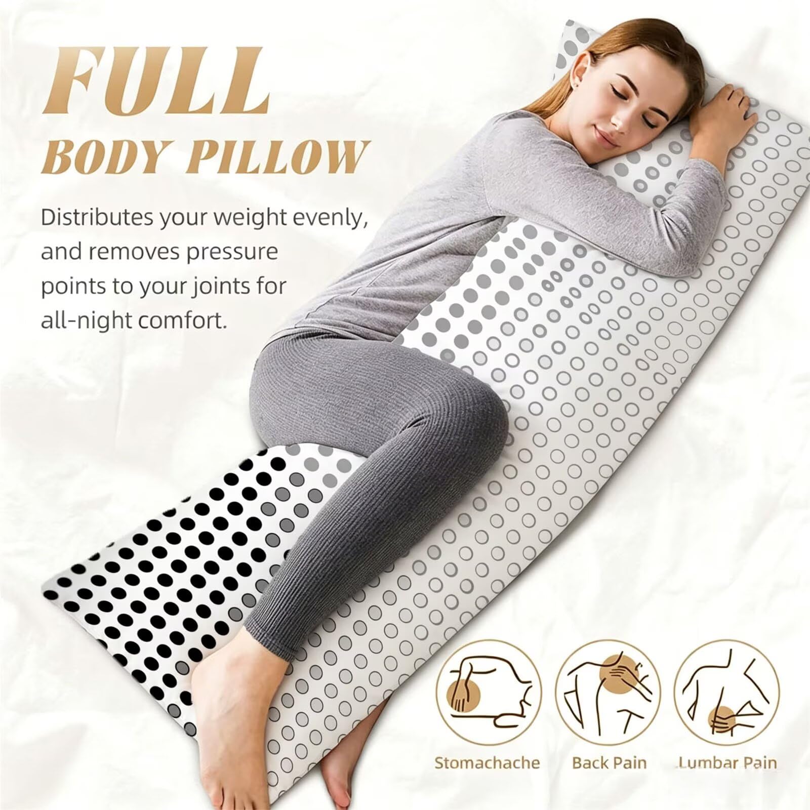 Funda de Almohada 60 x 180 cm Gris Protector Almohada 180 cm con Cremallera Invisible, Lino Durable y Transpirable Pillow Case Largas Puntos Impresión a Doble Cara para Cama, Sofá y Dormitorio dg-621