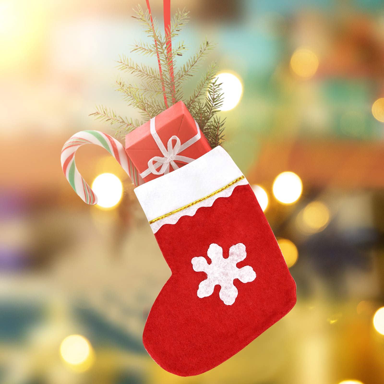 GORGECRAFT 20 Mini Calze Di Natale Rosse Portaposate - Sacchetti In Tessuto Per Posate, Caramelle E Decorazioni Natalizie