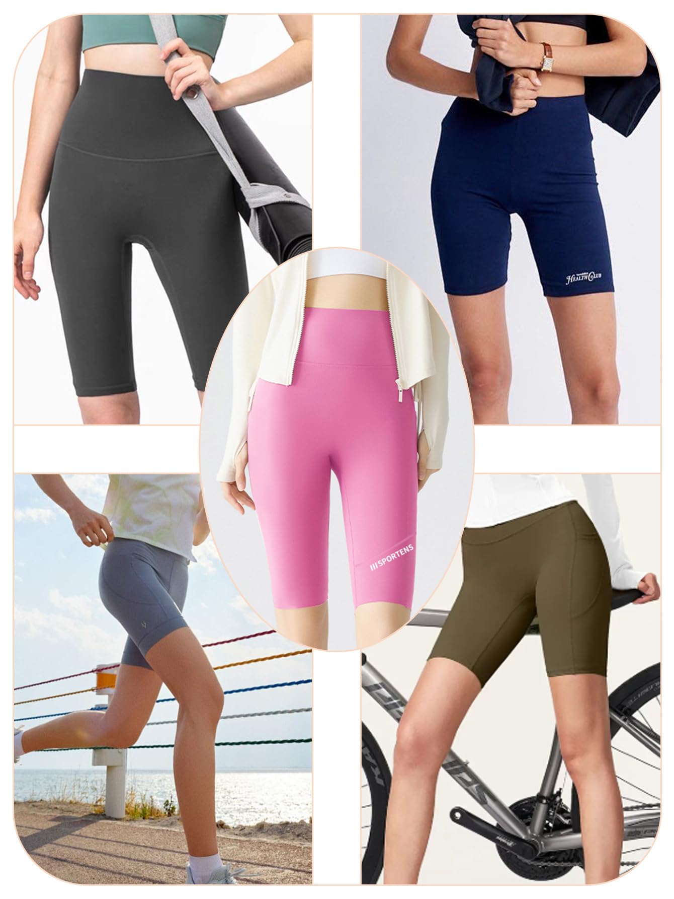 Pantalones cortos de ciclista para mujer con bolsillos, cintura alta de 8 pulgadas, control de abdomen, entrenamiento, yoga, correr, gimnasio, pantalones cortos deportivos — view 2