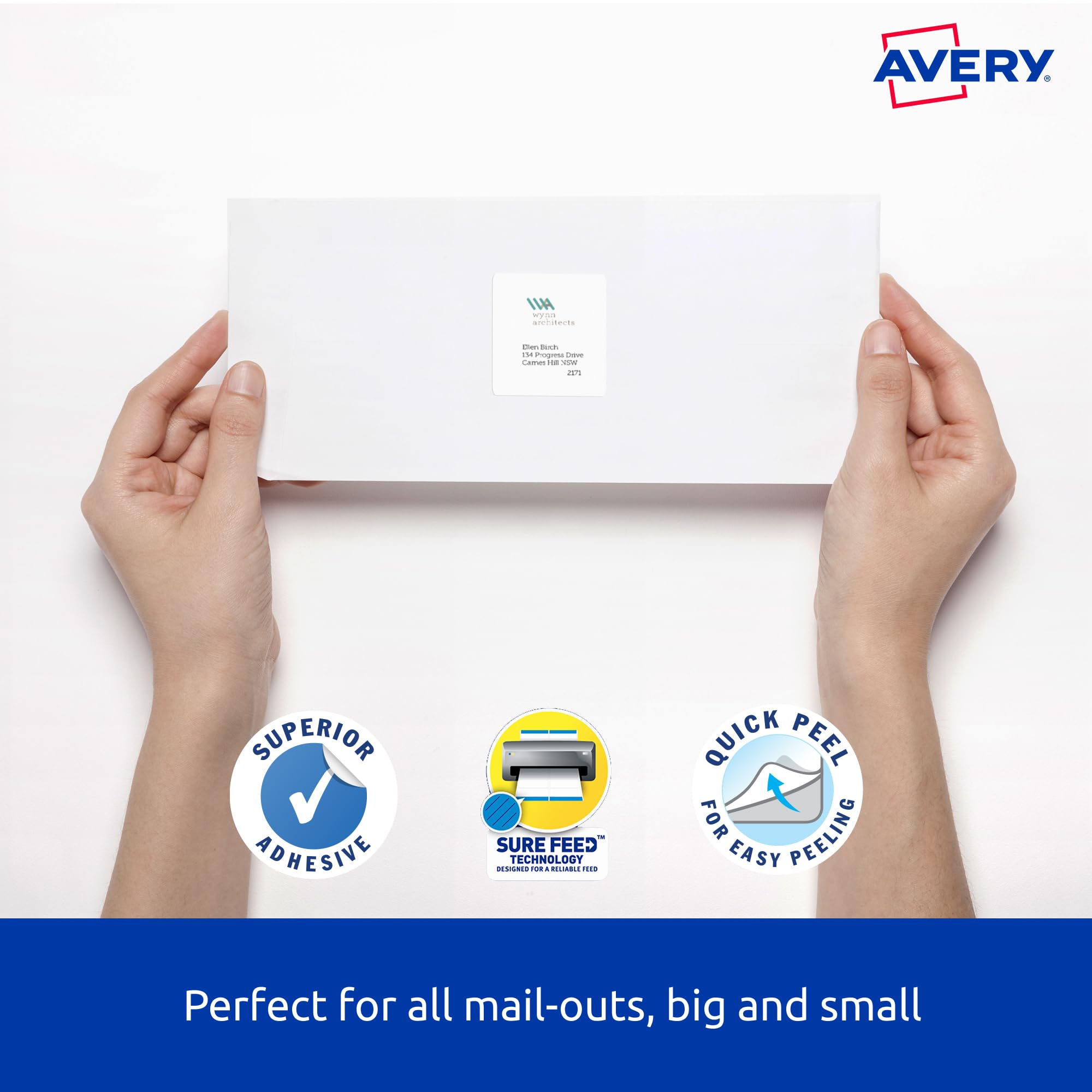 Avery Etichette A4 per stampanti laser, etichette stampabili per imballaggi, spedizioni e indirizzi, colore bianco, 63,5 x 72 mm, 1200 etichette/100 fogli (959005/L7164)