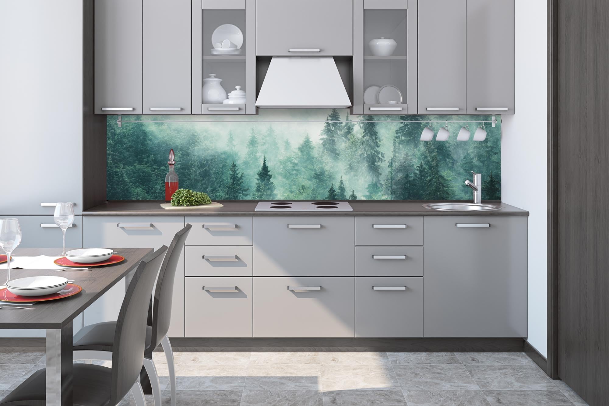 Dimex Pellicola autoadesiva per parete posteriore della cucina, foresta nebbiosa, 260 x 60 cm, pellicola adesiva decorativa, paraspruzzi per cucina