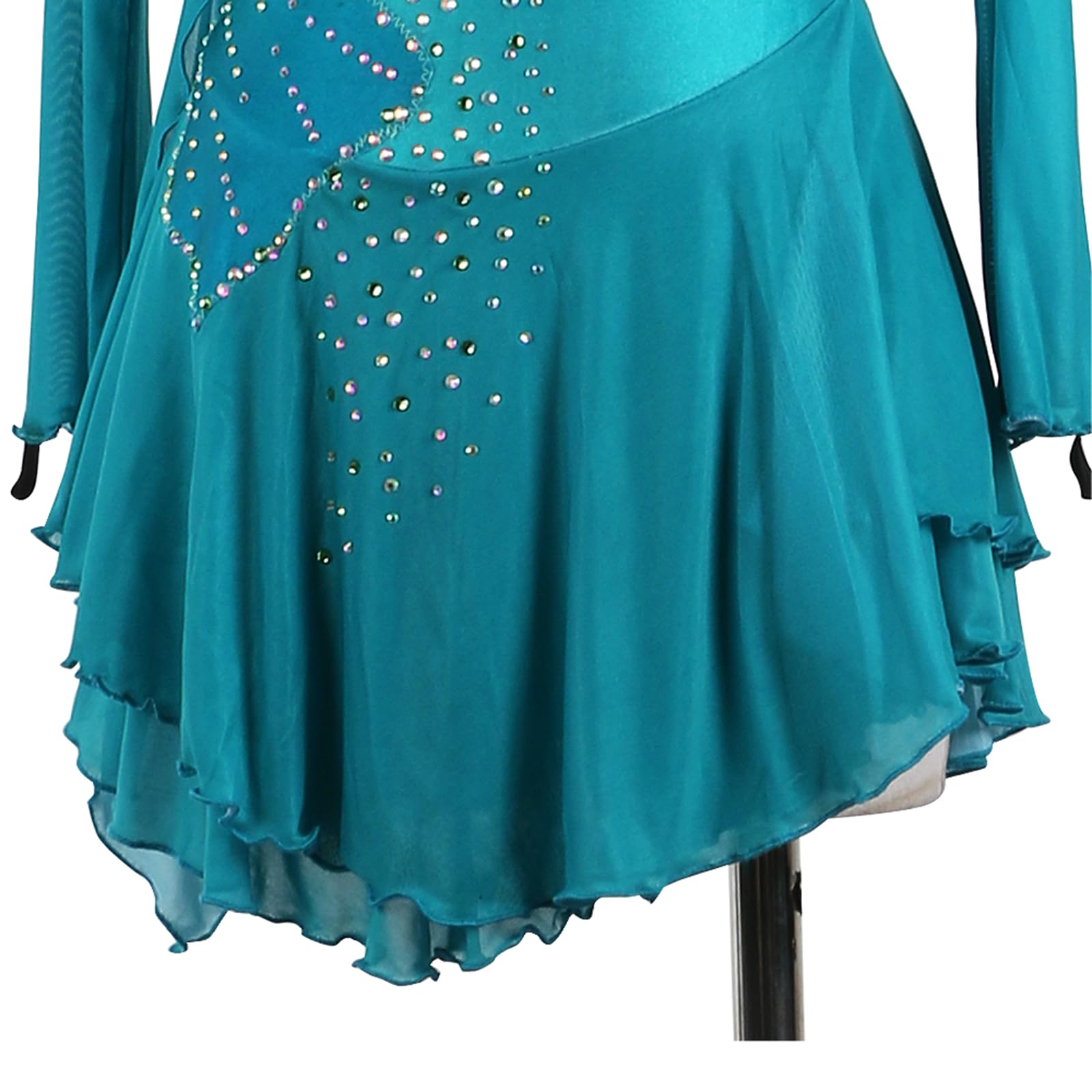 Vestido de Patinaje artístico, Traje de competición con Diamantes de imitación de Mariposa, Leotardo de Danza de Ballet lírico y Gimnasia, Vestido de Patinaje sobre Hielo (Verde S)