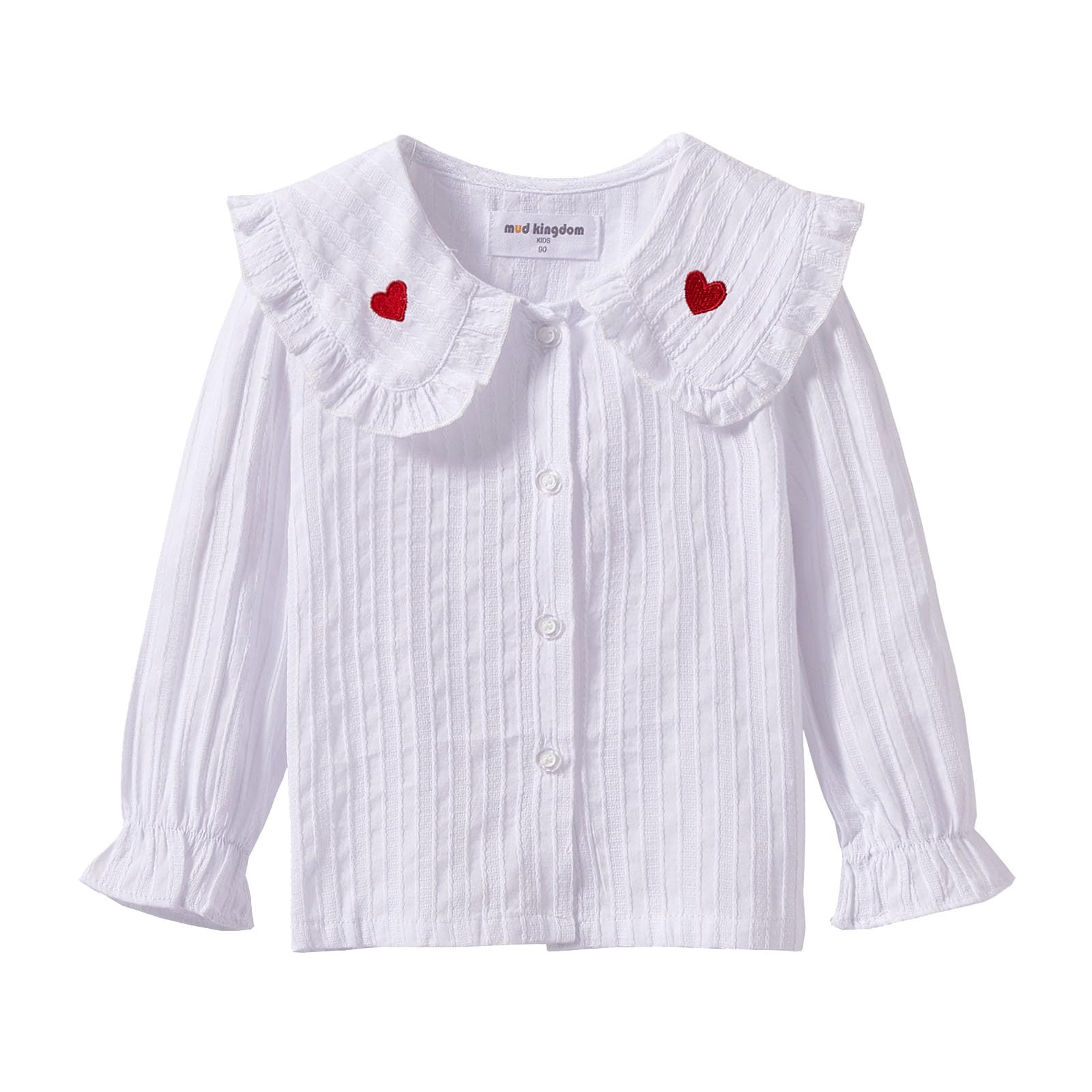 Mud Kingdom Girls Blouse Shirts Spring Fall Long Sleeve Button-Down Top Ruffle Collar