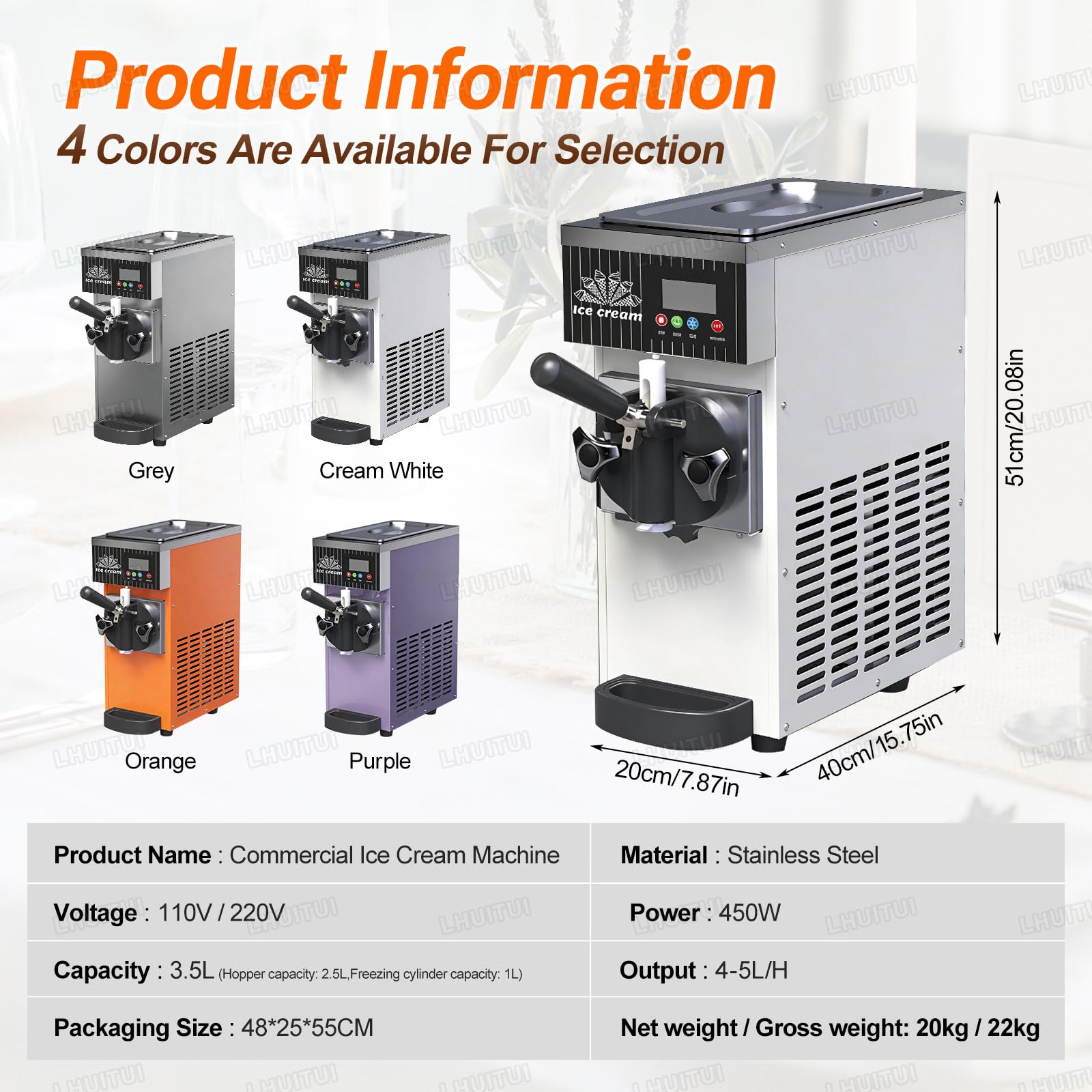 Machine à Glace de comptoir avec Production de 4–5 L/h Cream