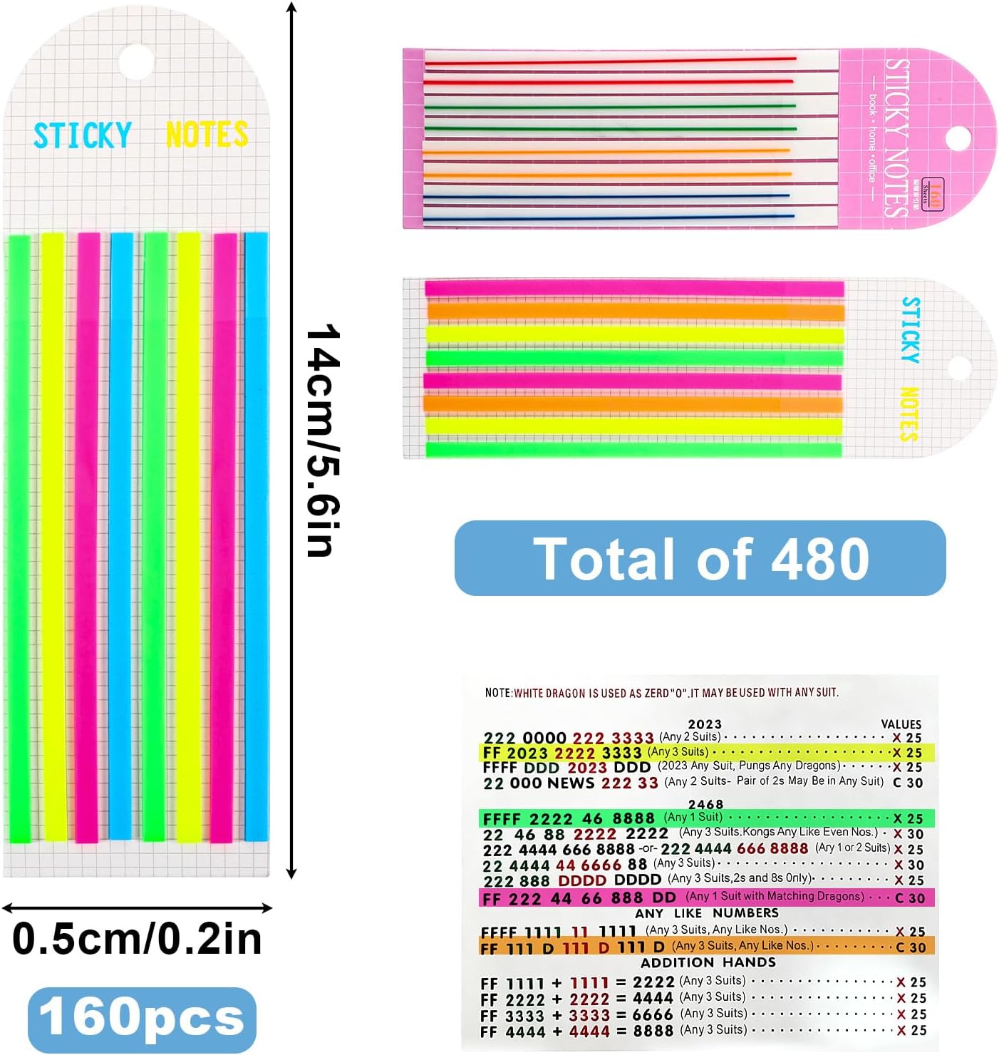 480Pcs Mahjong Line Finder Transparent Mahjong Card Line Reader Stickers Reusable No-Residue Mahjongs Game Rule Reader for Strategy Party