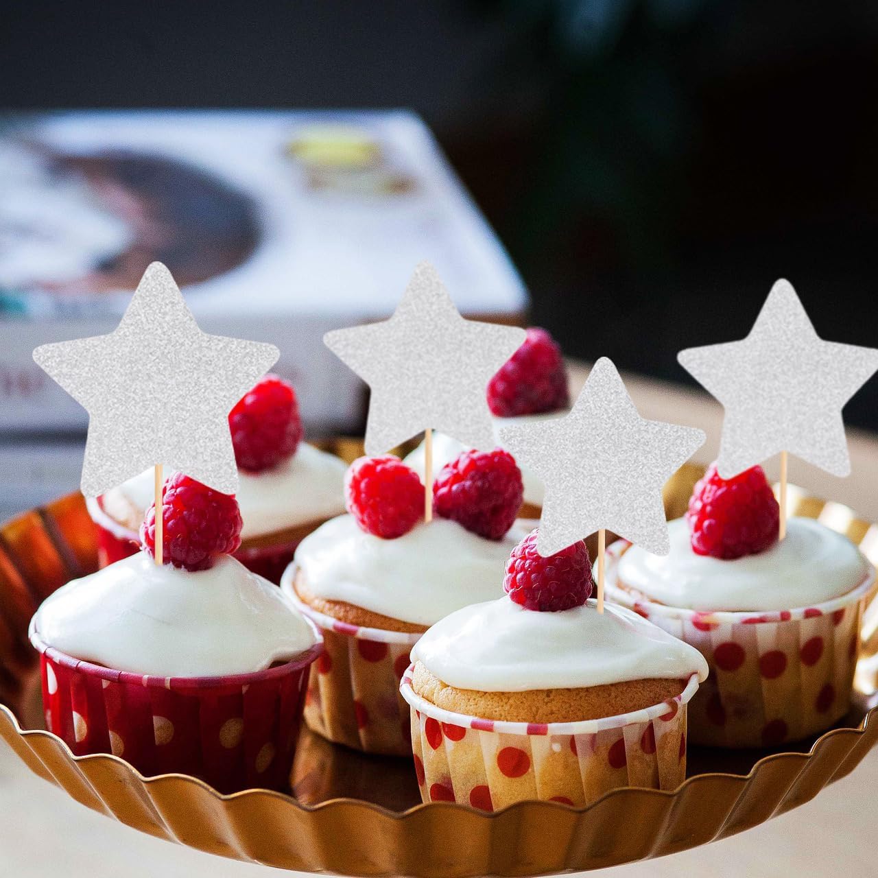 36Pcs Little Star Cupcake Toppers Glitter Twinkle Star Cupcake Picks Birthday Wedding Engagement Baby Shower Party Cake Decorations Supplies 3 Size - Silver